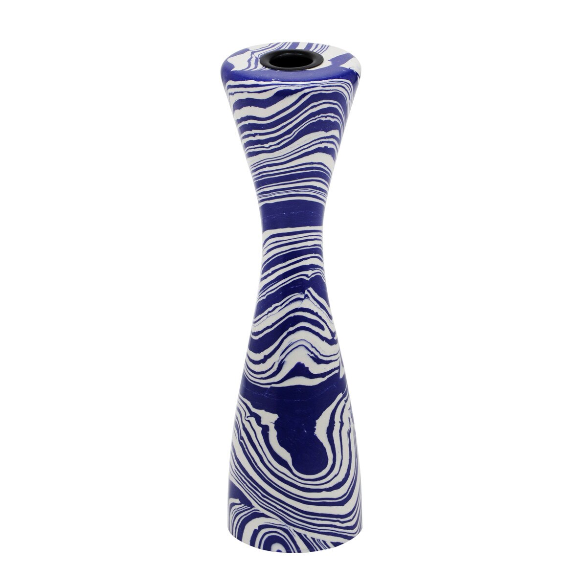 Serene Blue & White Swirl Resin Large Candlestick