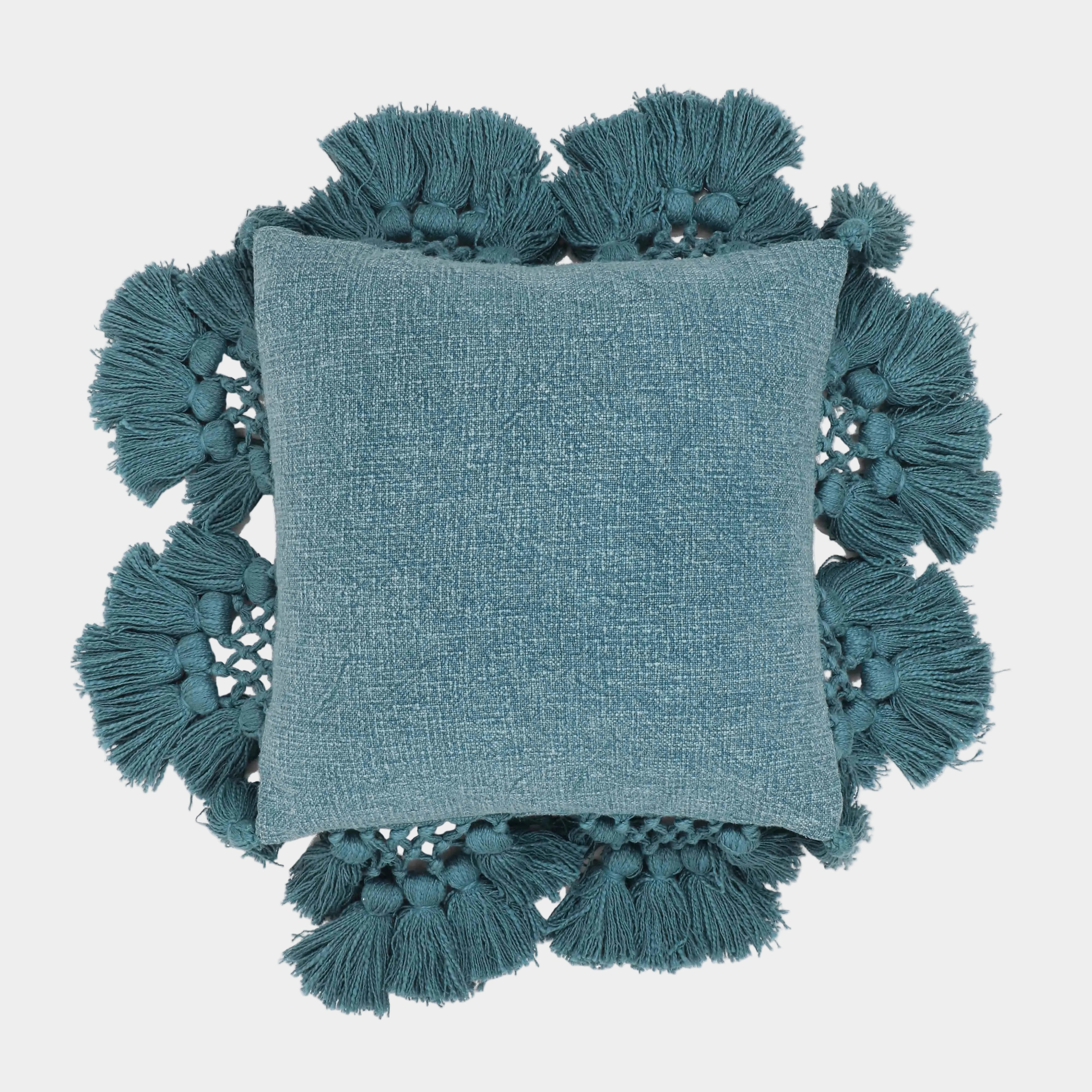 Stone 21" Washed Cotton Tasseled Square Throw Pillow Cover