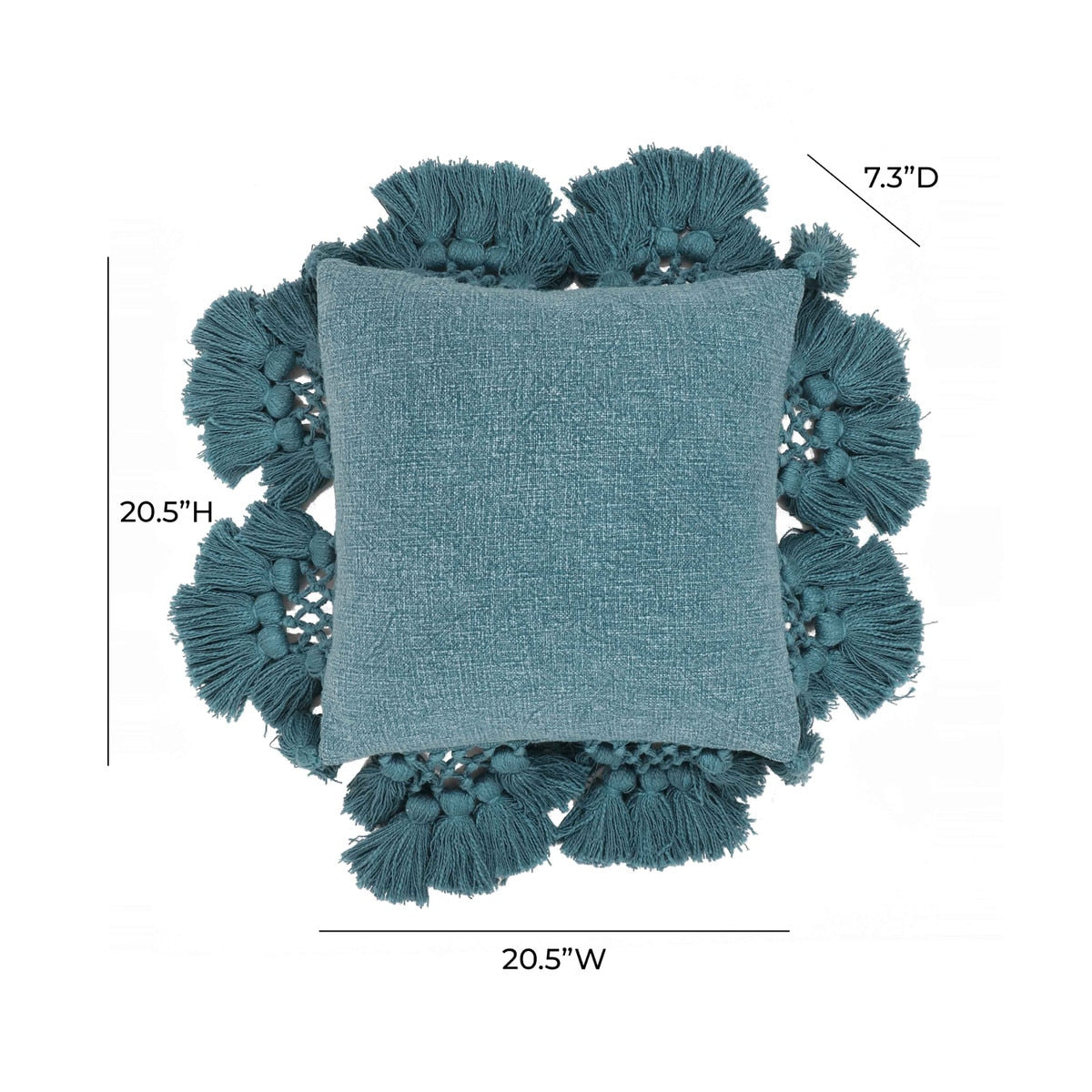 Coussin à pompons en denim délavé