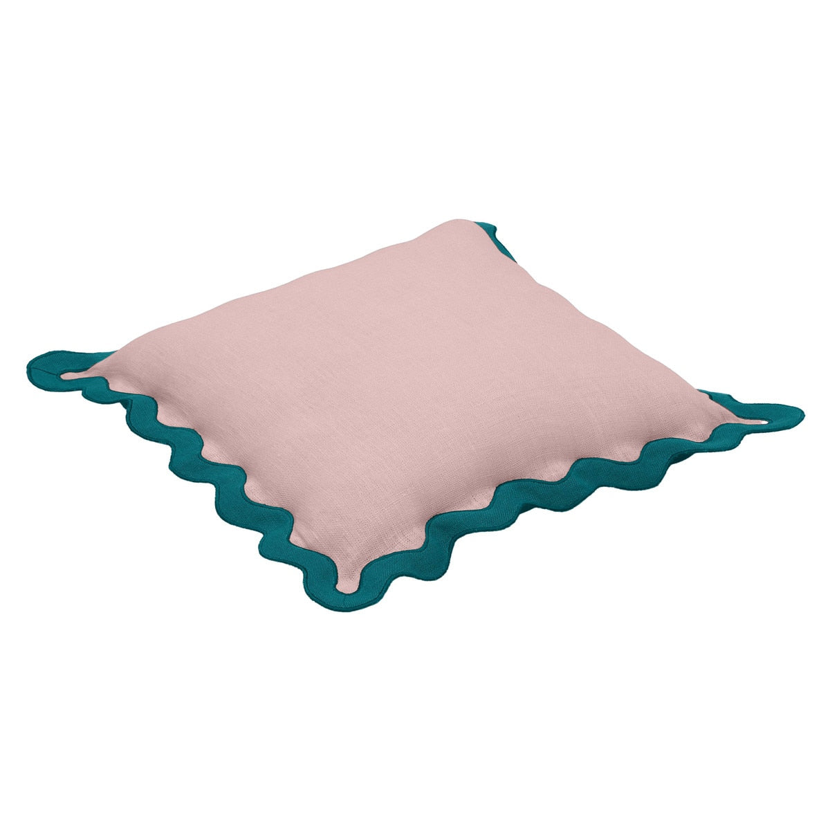 Scalloped Edge Blue and Pink Linen Throw Pillow