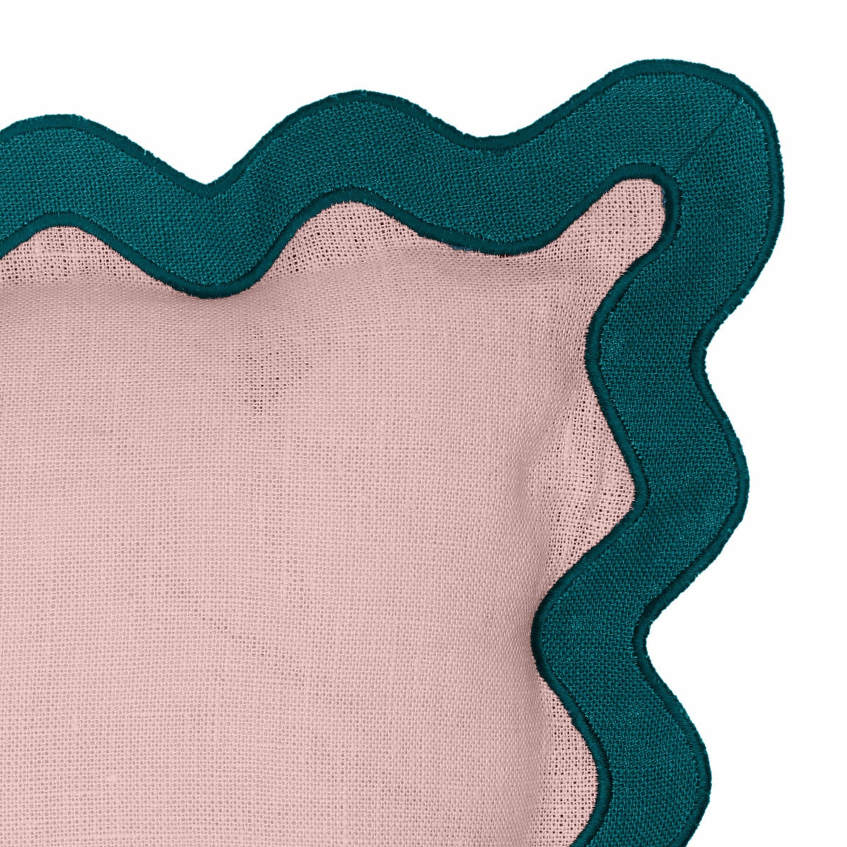 Scalloped Edge Blue and Pink Linen Throw Pillow