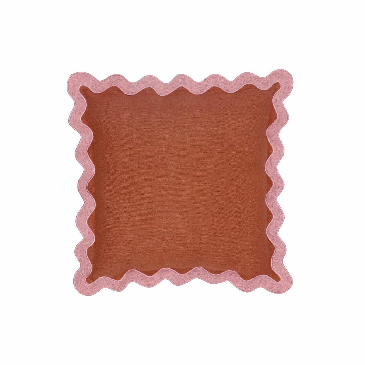 Scalloped Edge Pink and Terracotta Linen Throw Pillow