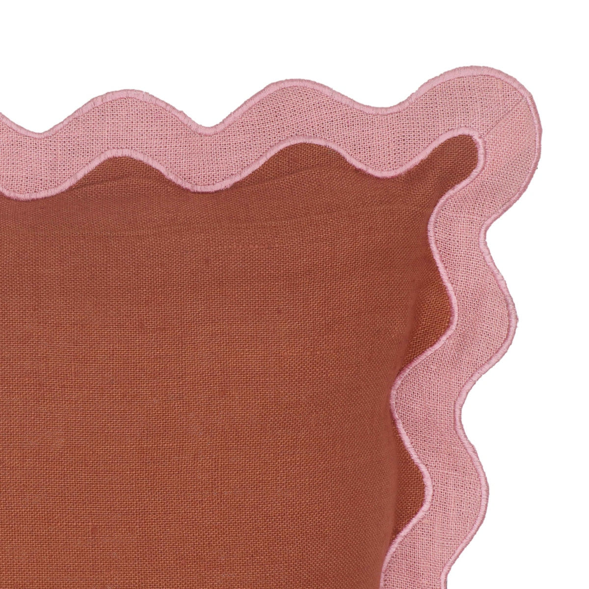 Scalloped Edge Pink and Terracotta Linen Throw Pillow