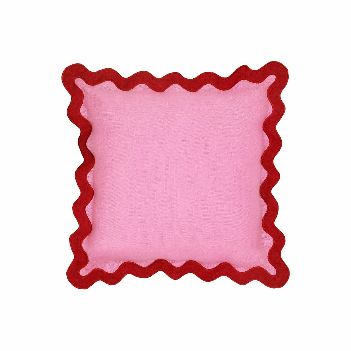 Scalloped Edge Red and Pink Linen Throw Pillow