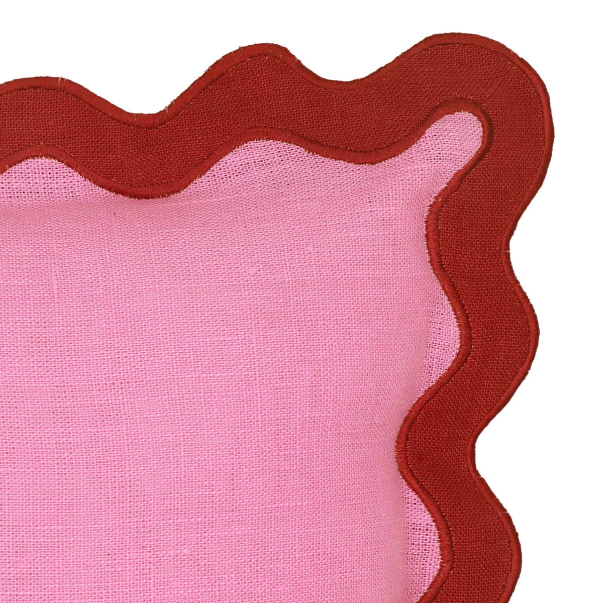 Scalloped Edge Red and Pink Linen Throw Pillow