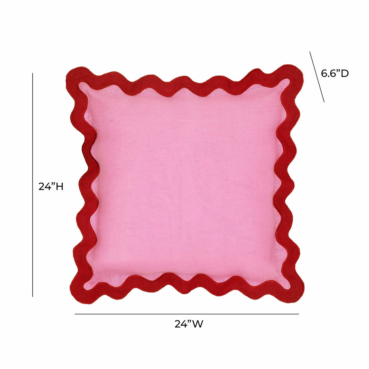 Scalloped Edge Red and Pink Linen Throw Pillow