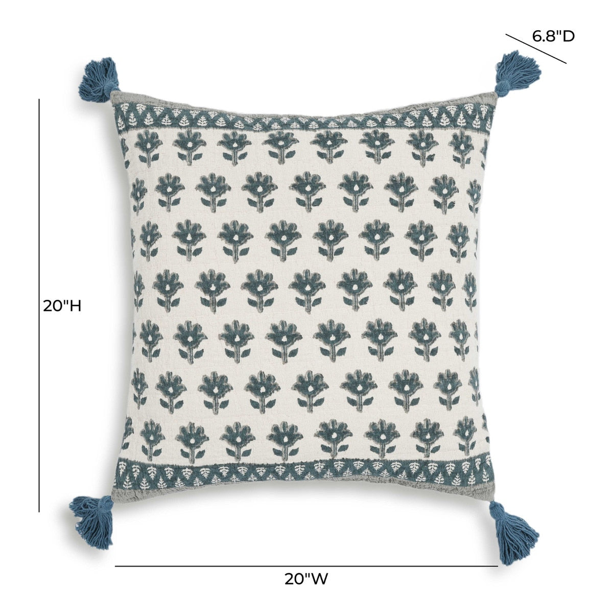 Blossom Printed Cotton Tassel 20 Inch Accent Cushion