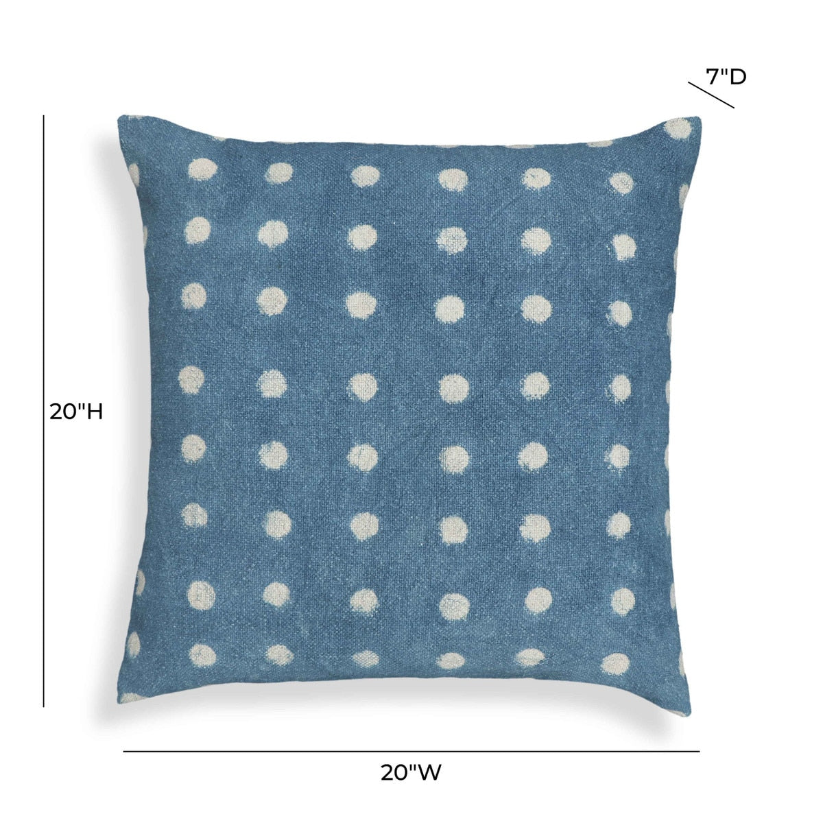 Coussin décoratif carré en coton à pois indigo de 20 po