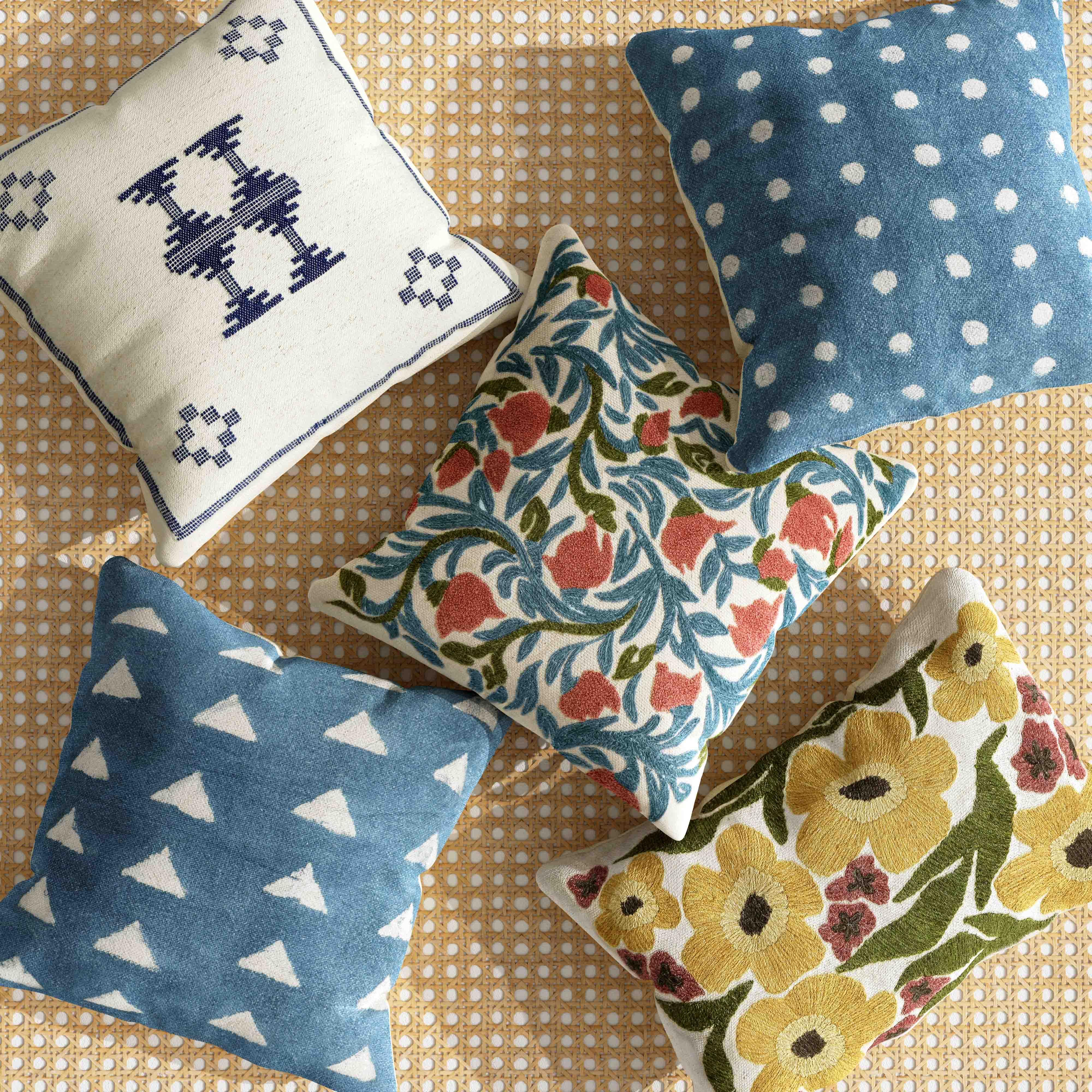 Indigo Triangles 20" Cotton Square Throw Pillow Cover