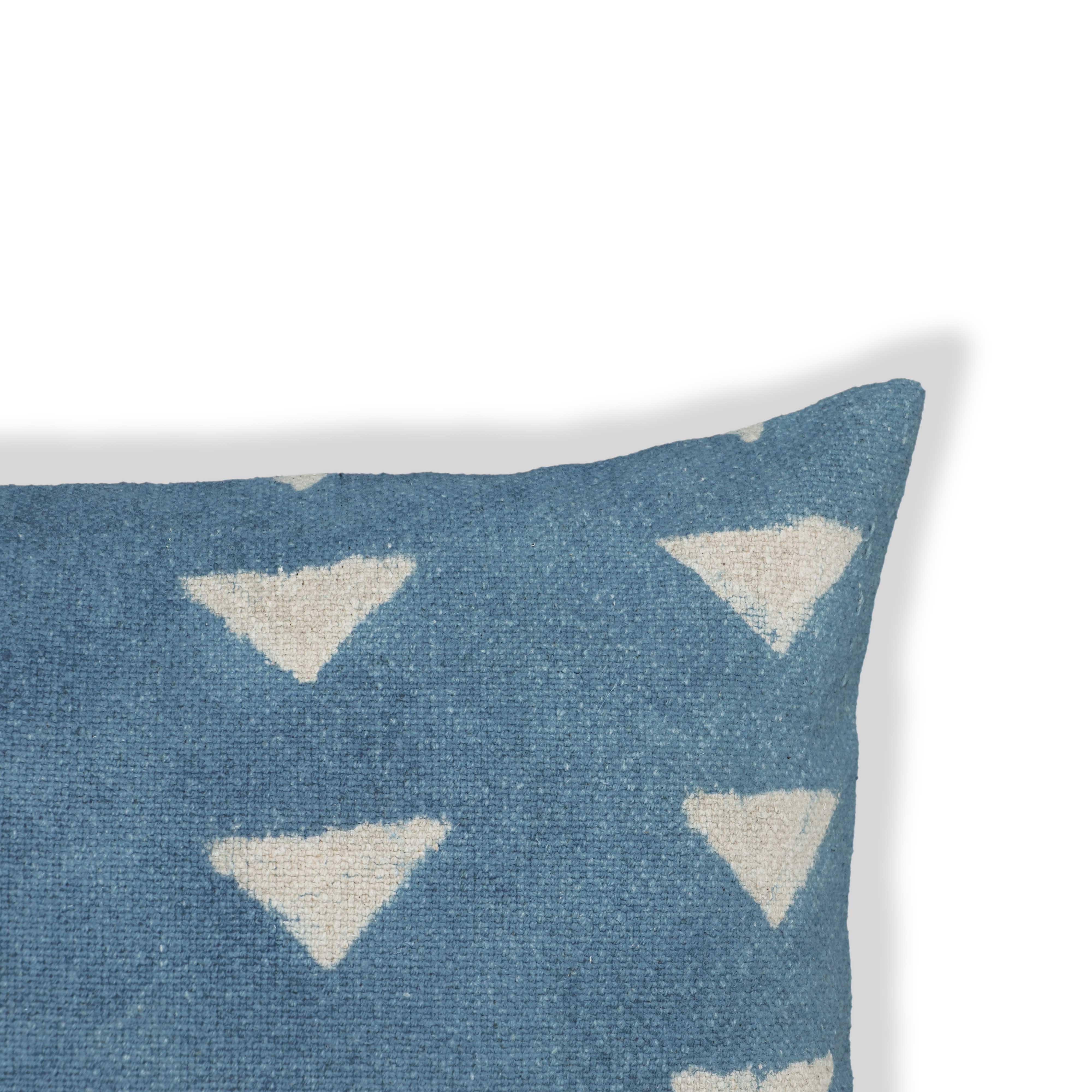 Indigo Triangles 20" Cotton Square Throw Pillow Cover