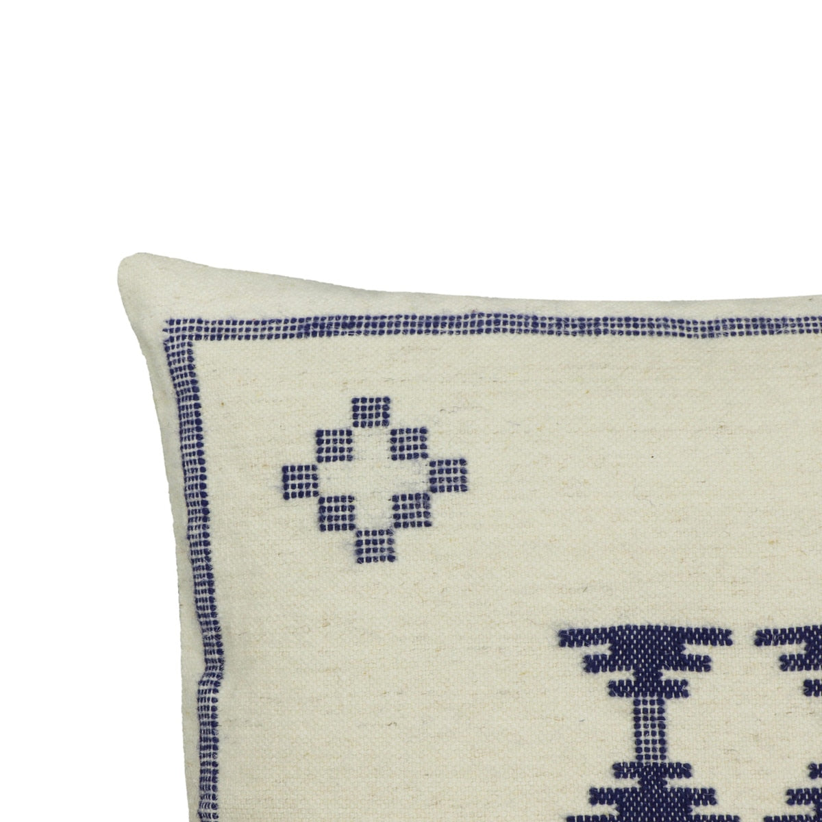 Coussin décoratif carré en laine Aztec crème et indigo de 20 po