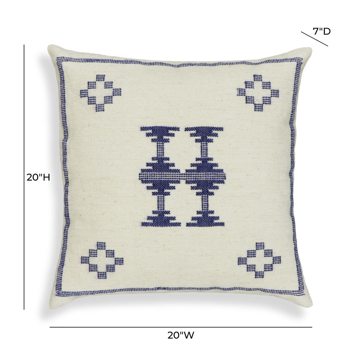 Coussin décoratif carré en laine Aztec crème et indigo de 20 po