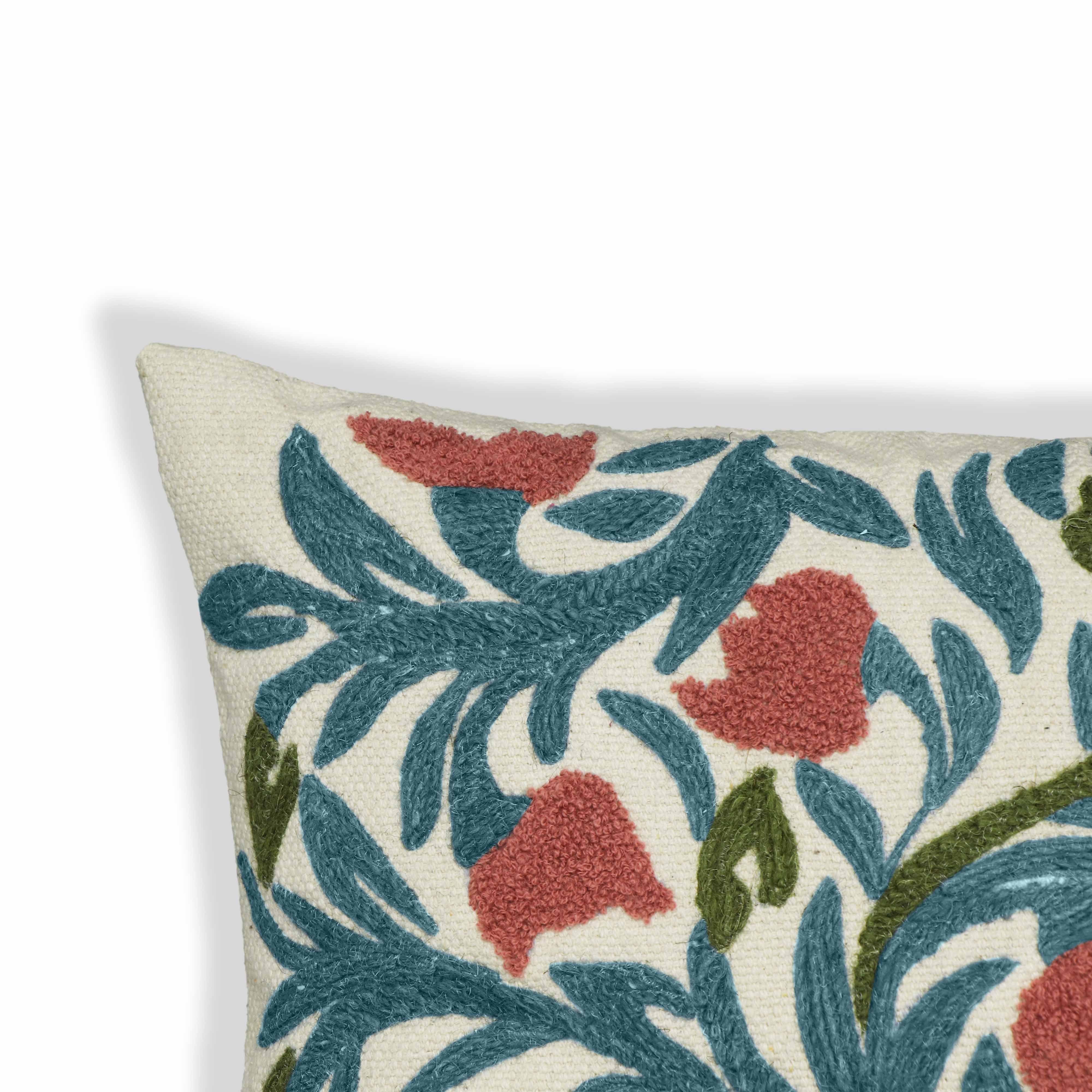 Tulip 20" Embroidered Floral Wool Square Throw Pillow Cover