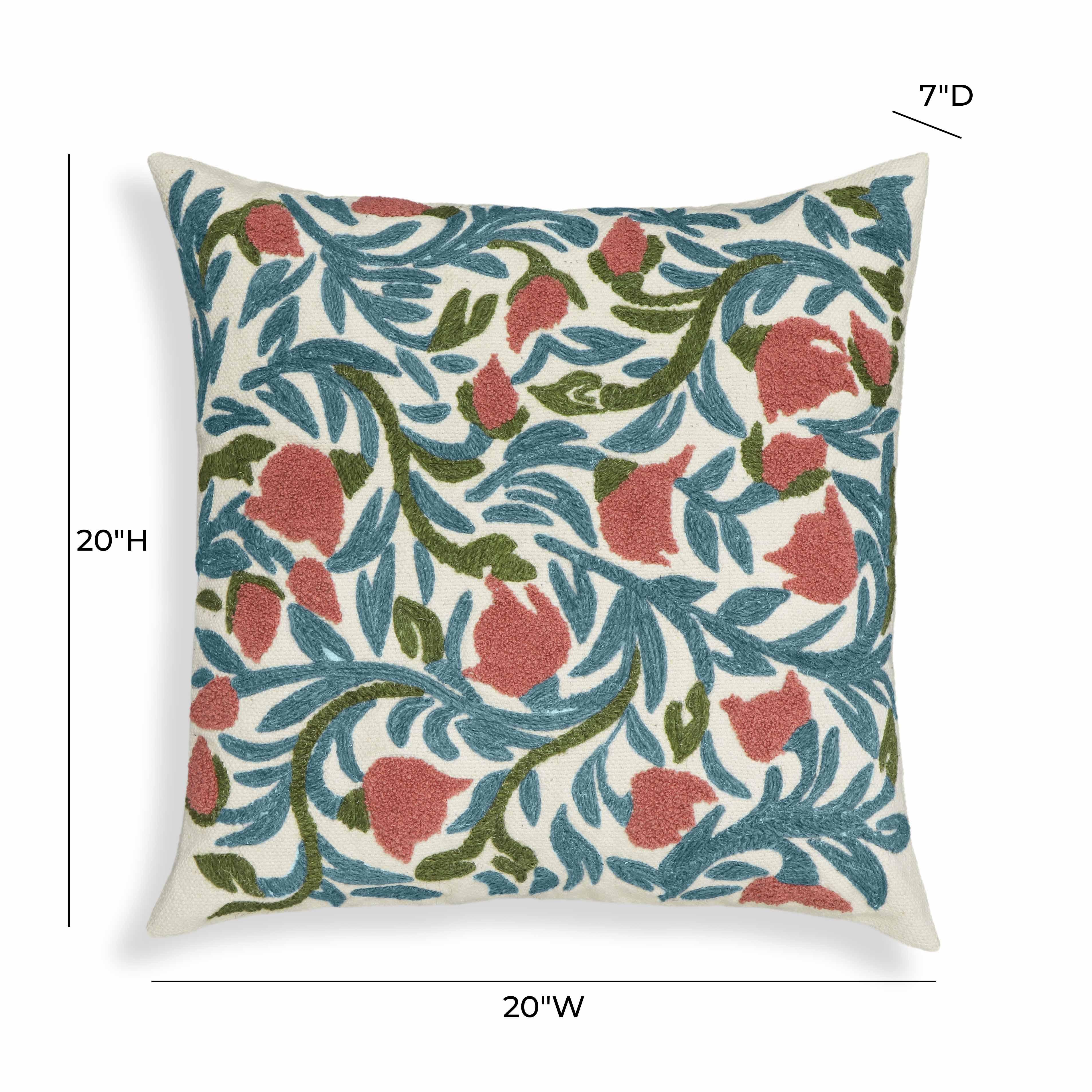 Tulip 20" Embroidered Floral Wool Square Throw Pillow Cover