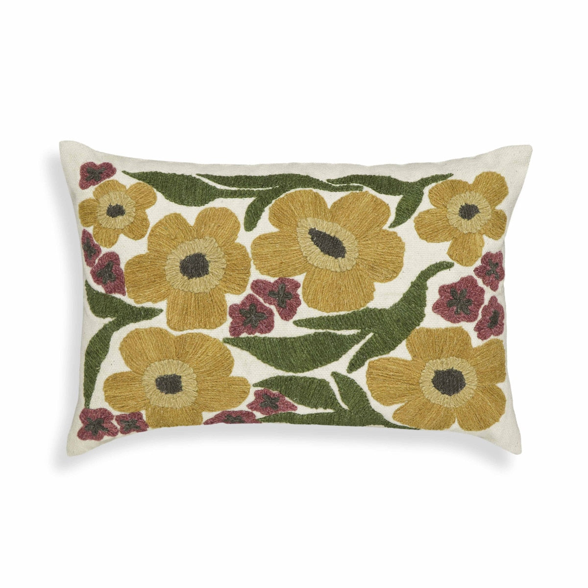 Blossom Embroidered Daisy Wool 24" x 16" Accent Cushion