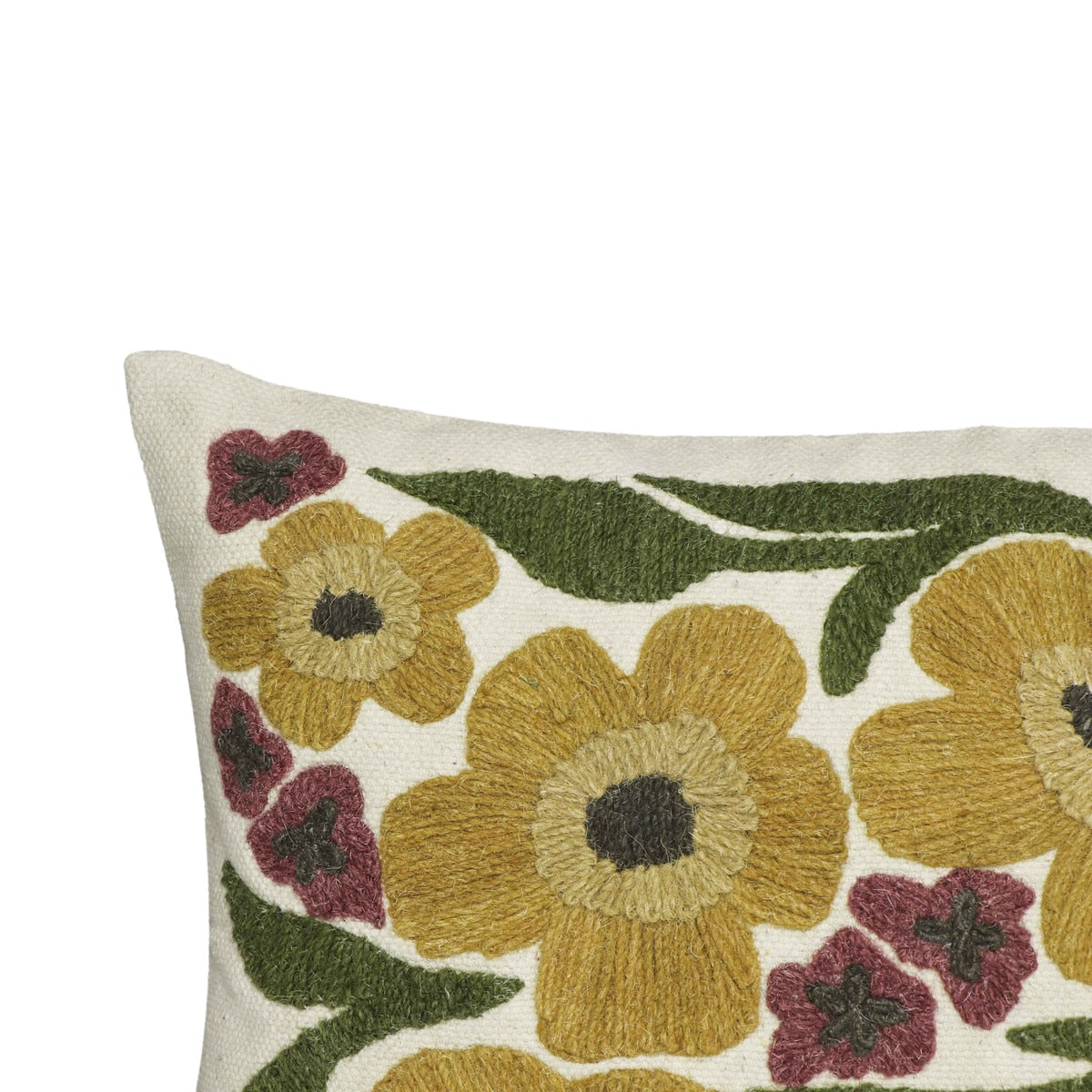 Coussin décoratif en laine avec marguerites brodées en fleurs 24" x 16"