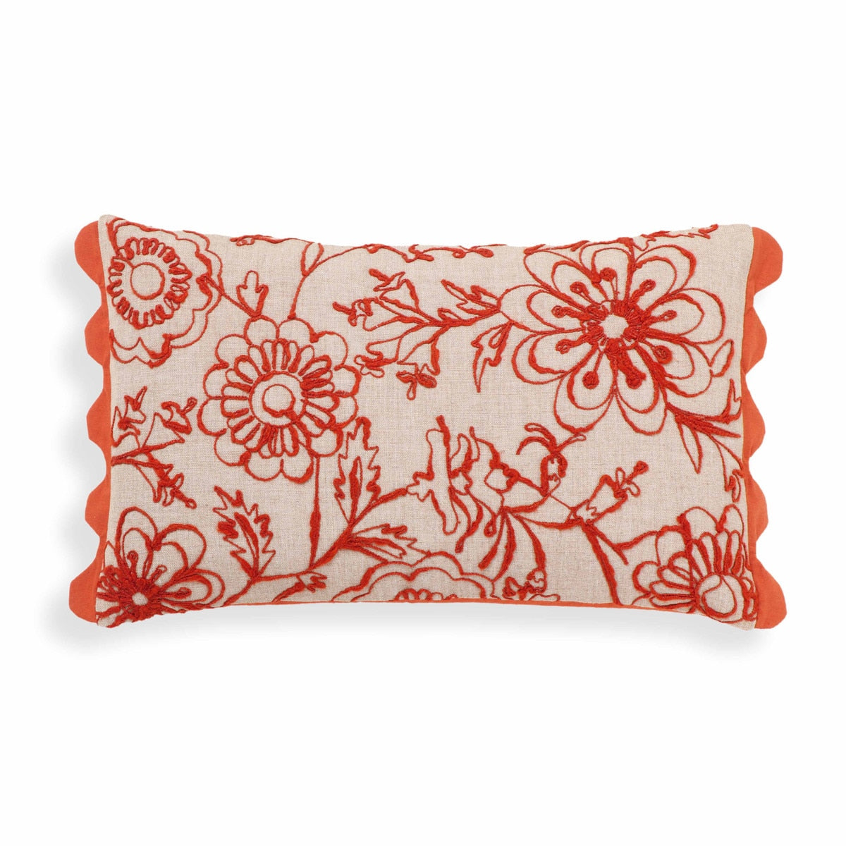 Portia Orange Embroidered Cotton Flex 20" x 12" Accent Cushion