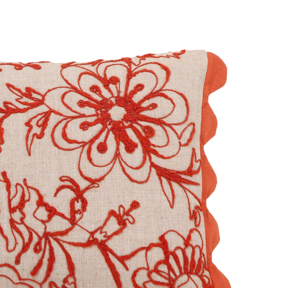 Portia Orange Embroidered Cotton Flex 20" x 12" Accent Cushion