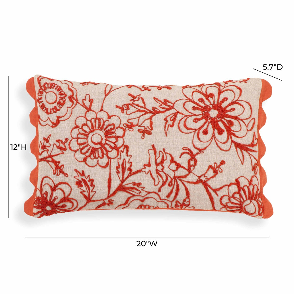 Portia Orange Embroidered Cotton Flex 20" x 12" Accent Cushion