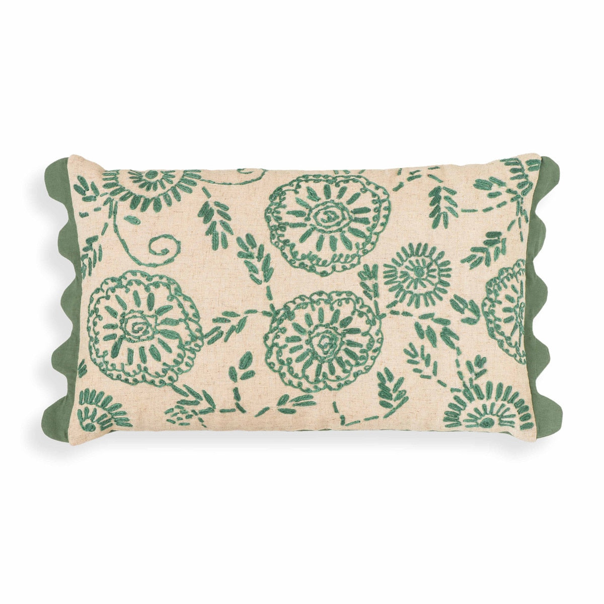 Portia Aqua Embroidered Cotton Flex 20" x 12" Accent Cushion