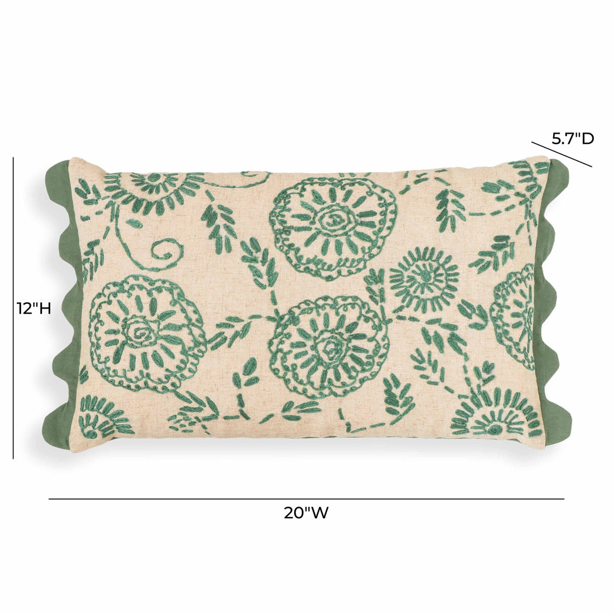 Portia Aqua Embroidered Cotton Flex 20" x 12" Accent Cushion