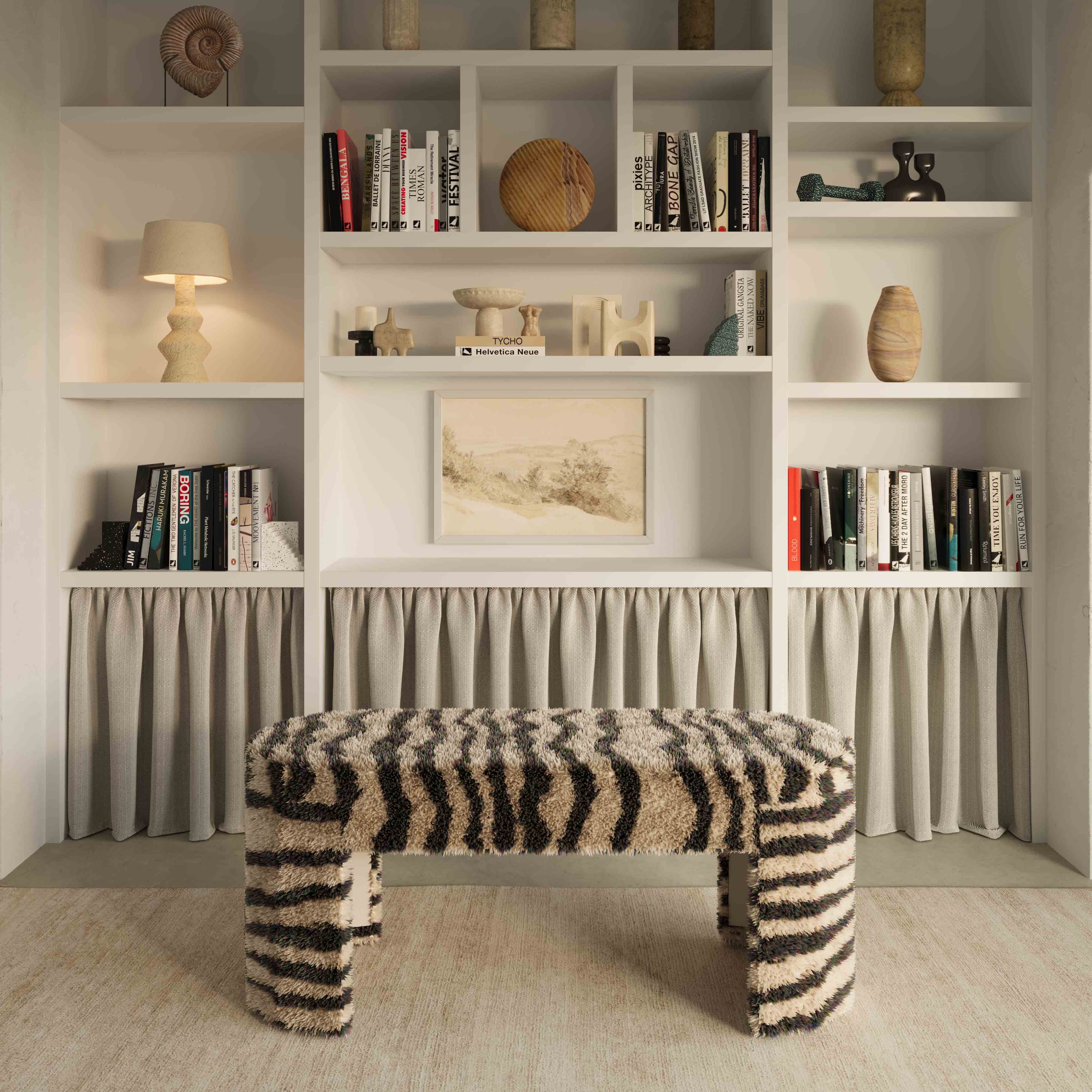 Zebra 39" Brown Striped Tufted Bench