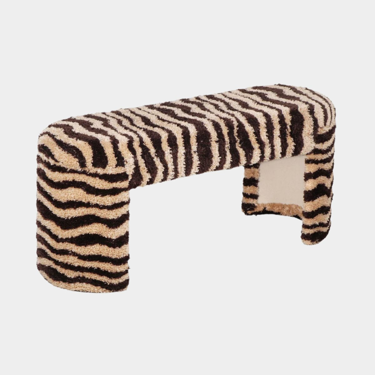 Zebra Brown Striped Tufted Bench