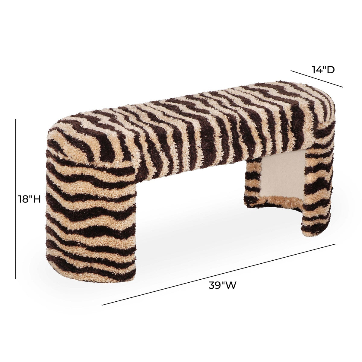 Zebra Brown Striped Tufted Bench