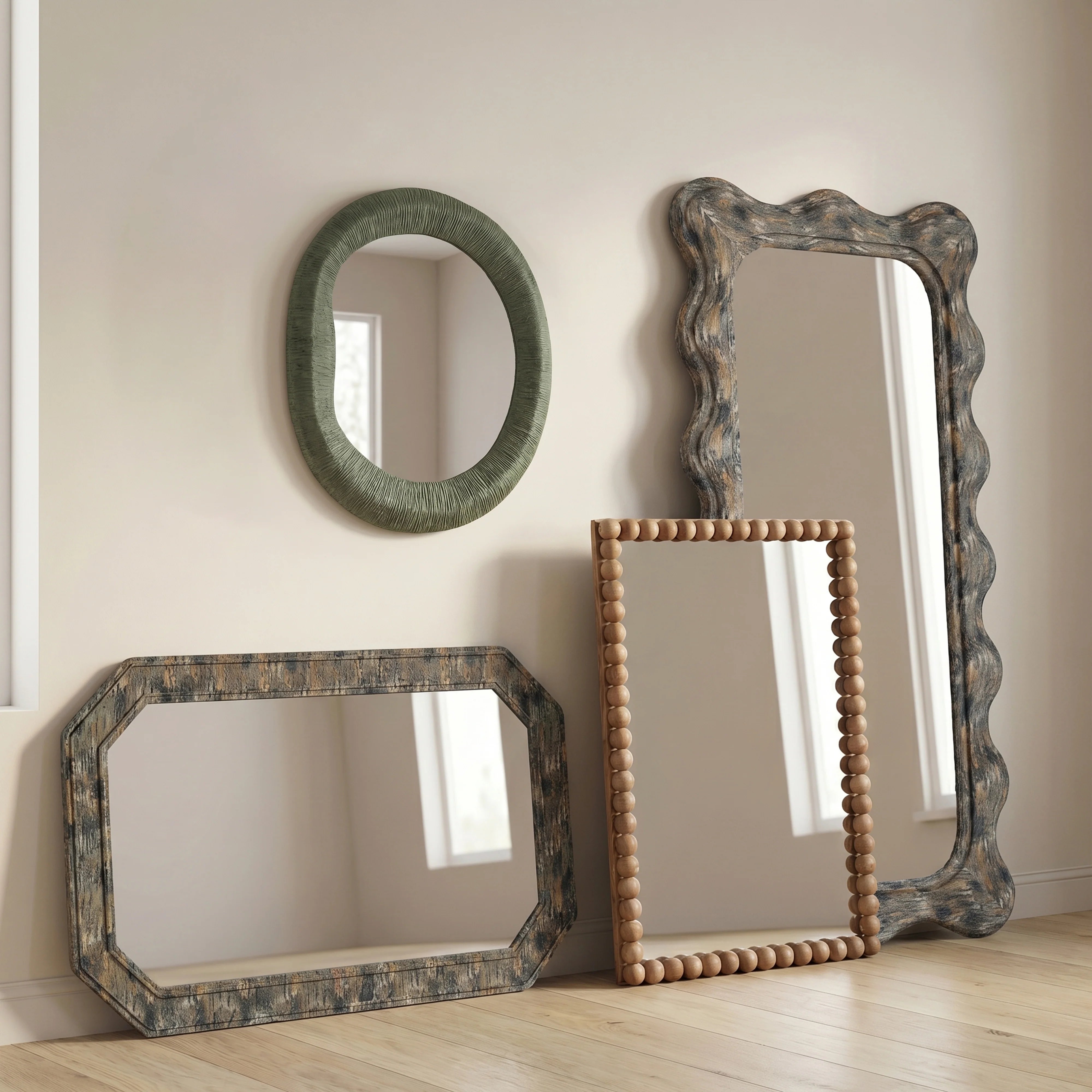 Orpheus 22"X28" Ribbed Forest Green Fiberglass Thick Wall Mirror