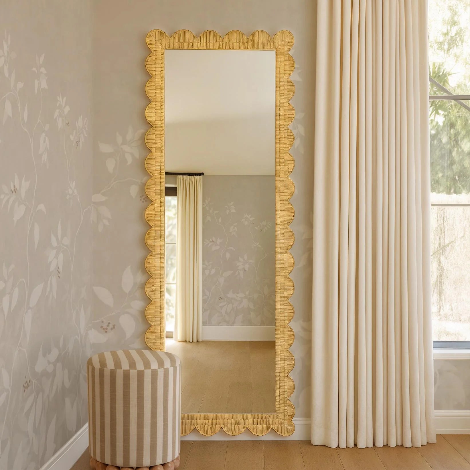 Bama 29.1" x 75" Long Natural Rattan Wall Mirror