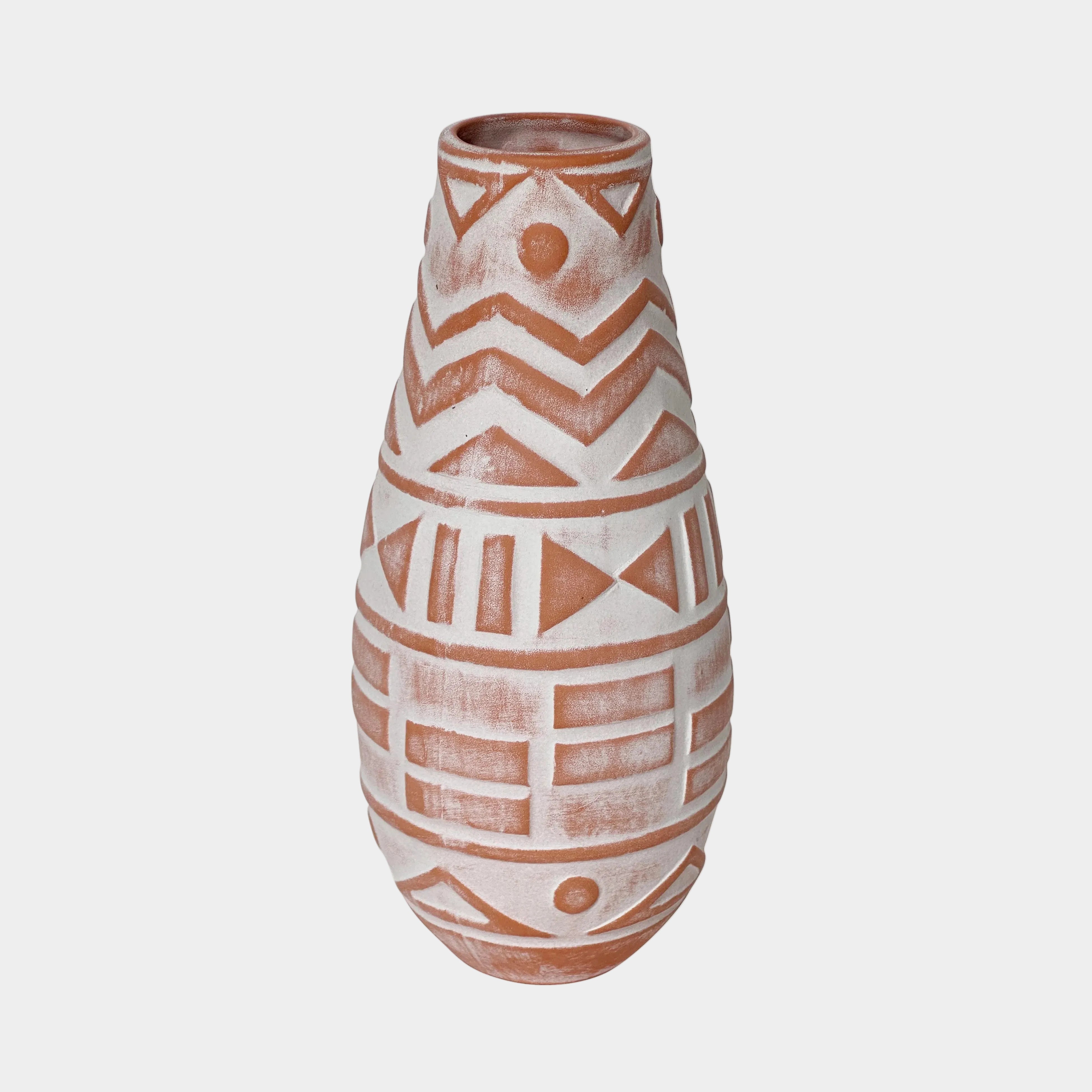 Earthenware Aztec Teardrop Flower Vase in Terracotta