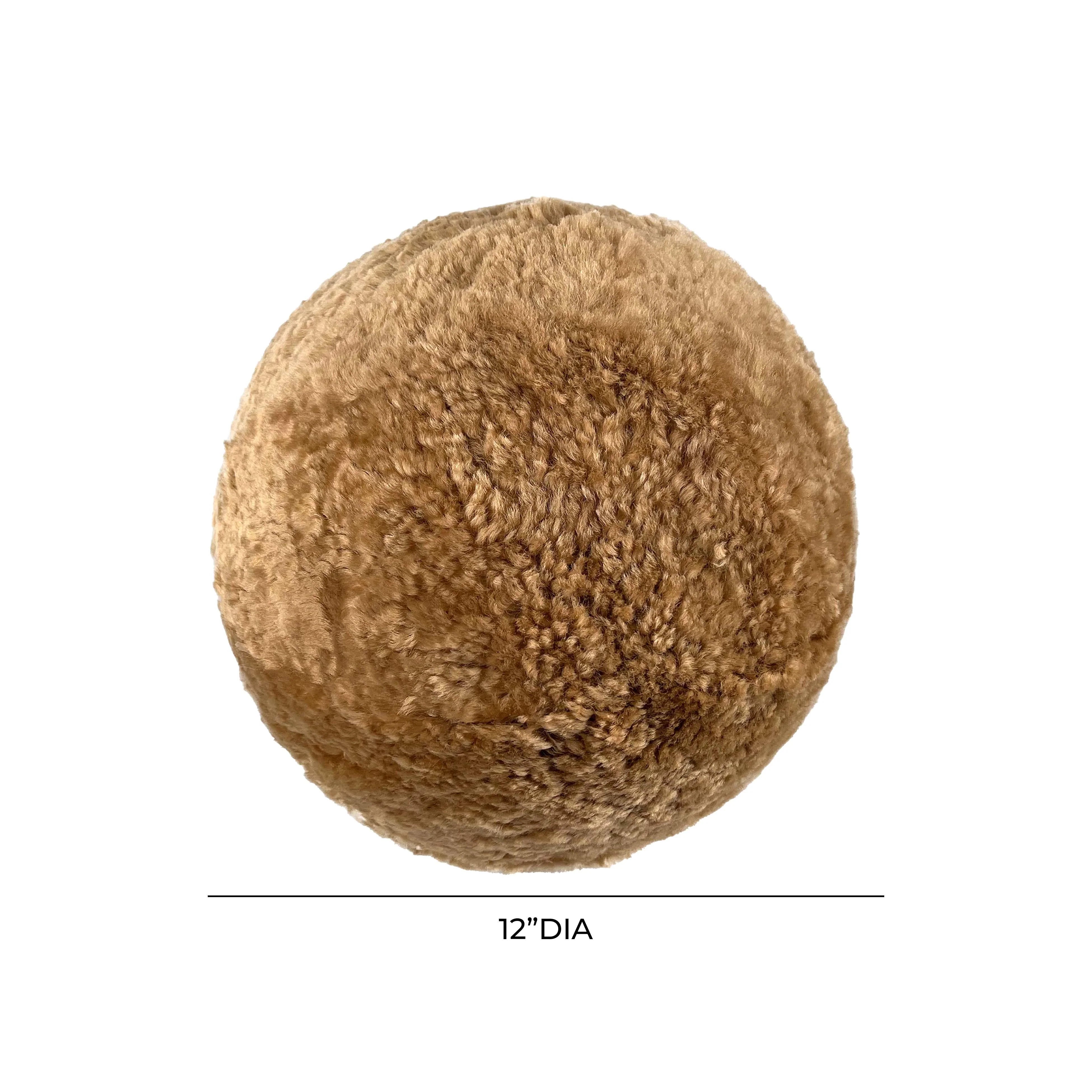 New Zealand Brown Genuine Sheepskin Ball Throw Pillow (8"-12")