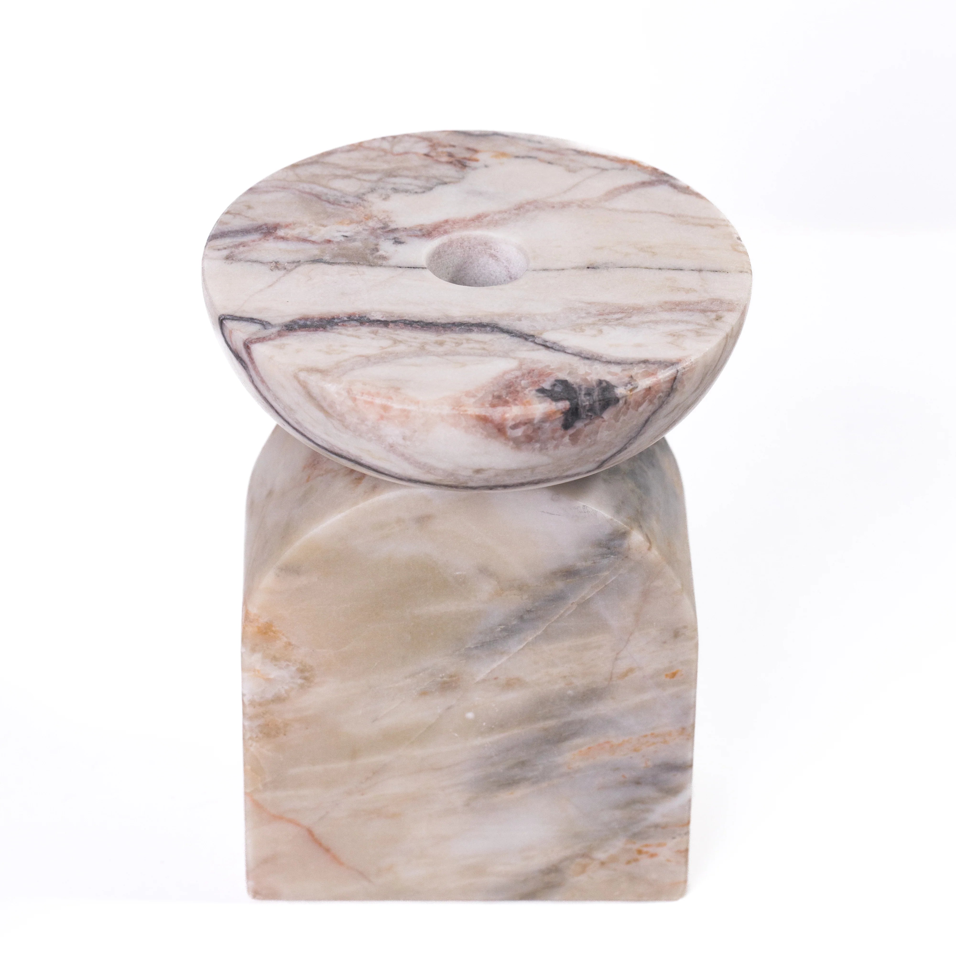 Marble White Brown Balanced Candle Holder