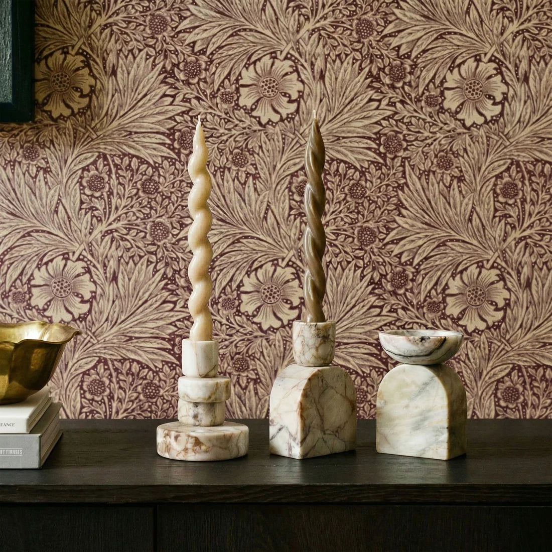 Marble White Brown Foundation Candle Holder