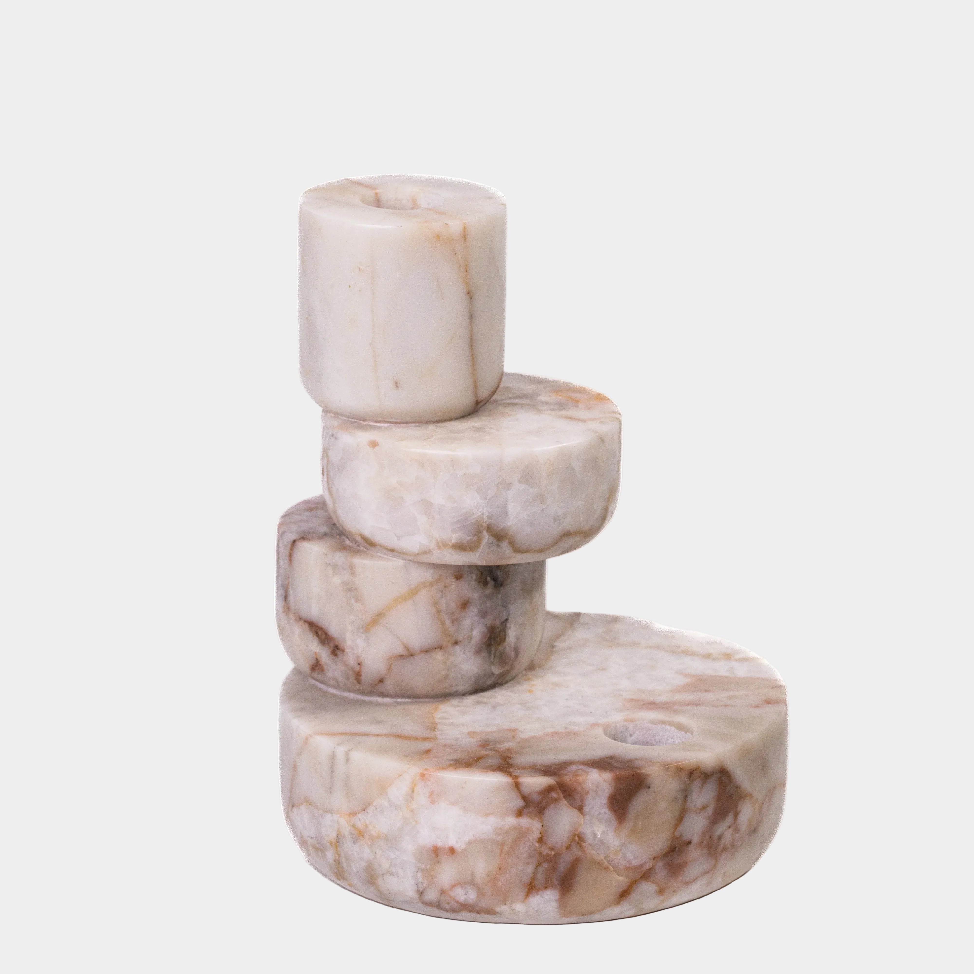 Marble White Brown Stacked Candle Holder