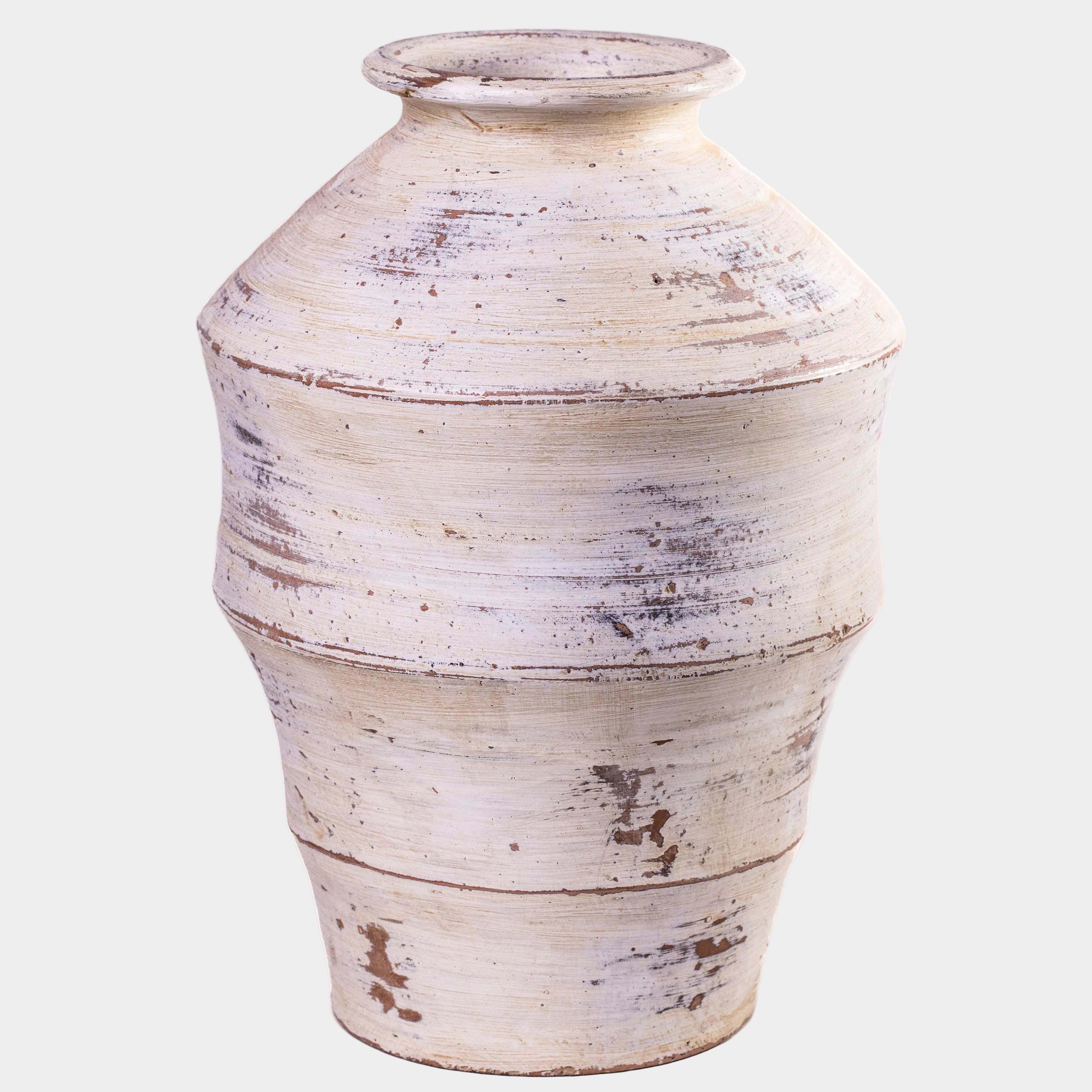 Visha Scalloped Distressed Cream Terracotta Decorative Vase