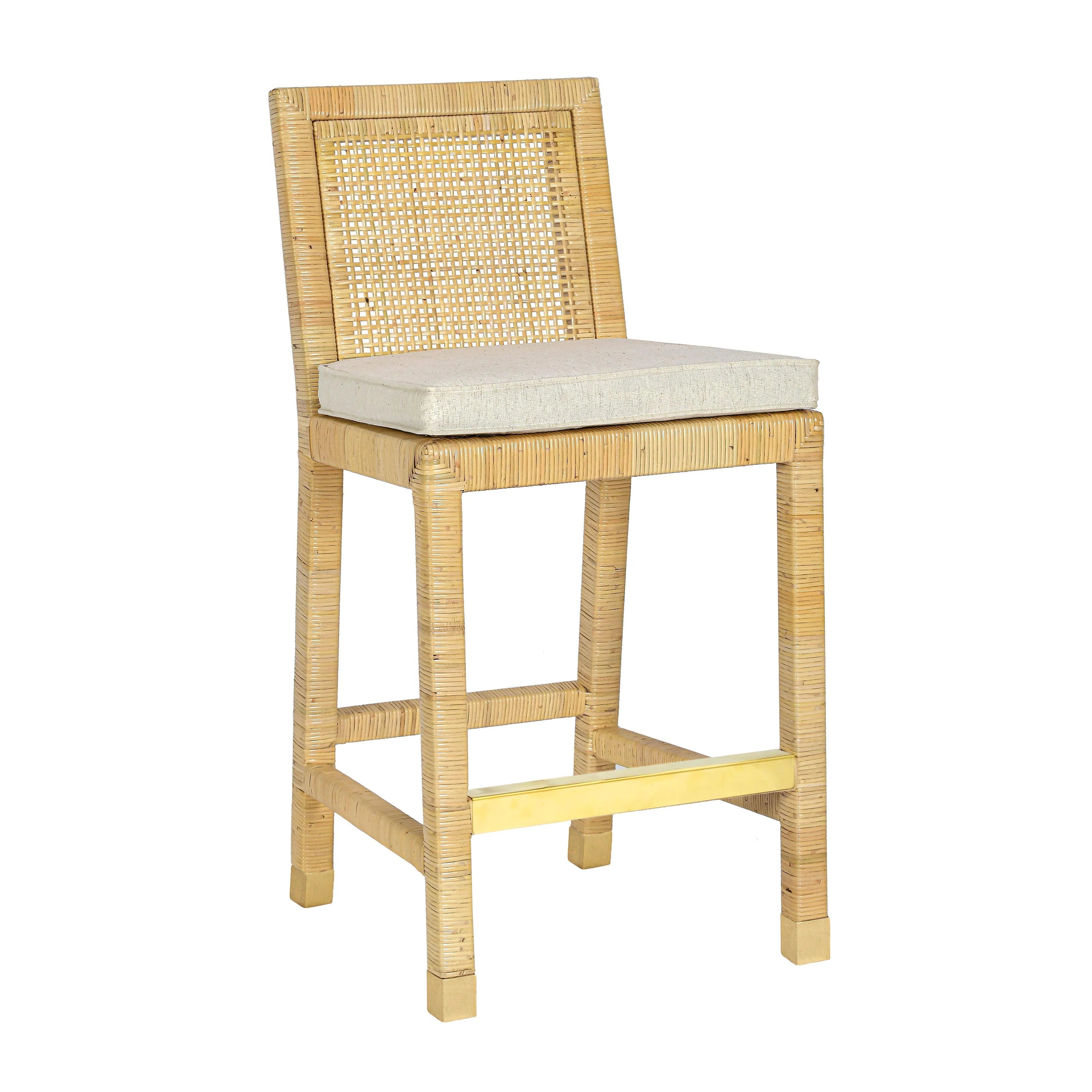 Amara Rattan & Cream Contract-Grade Linen Stool