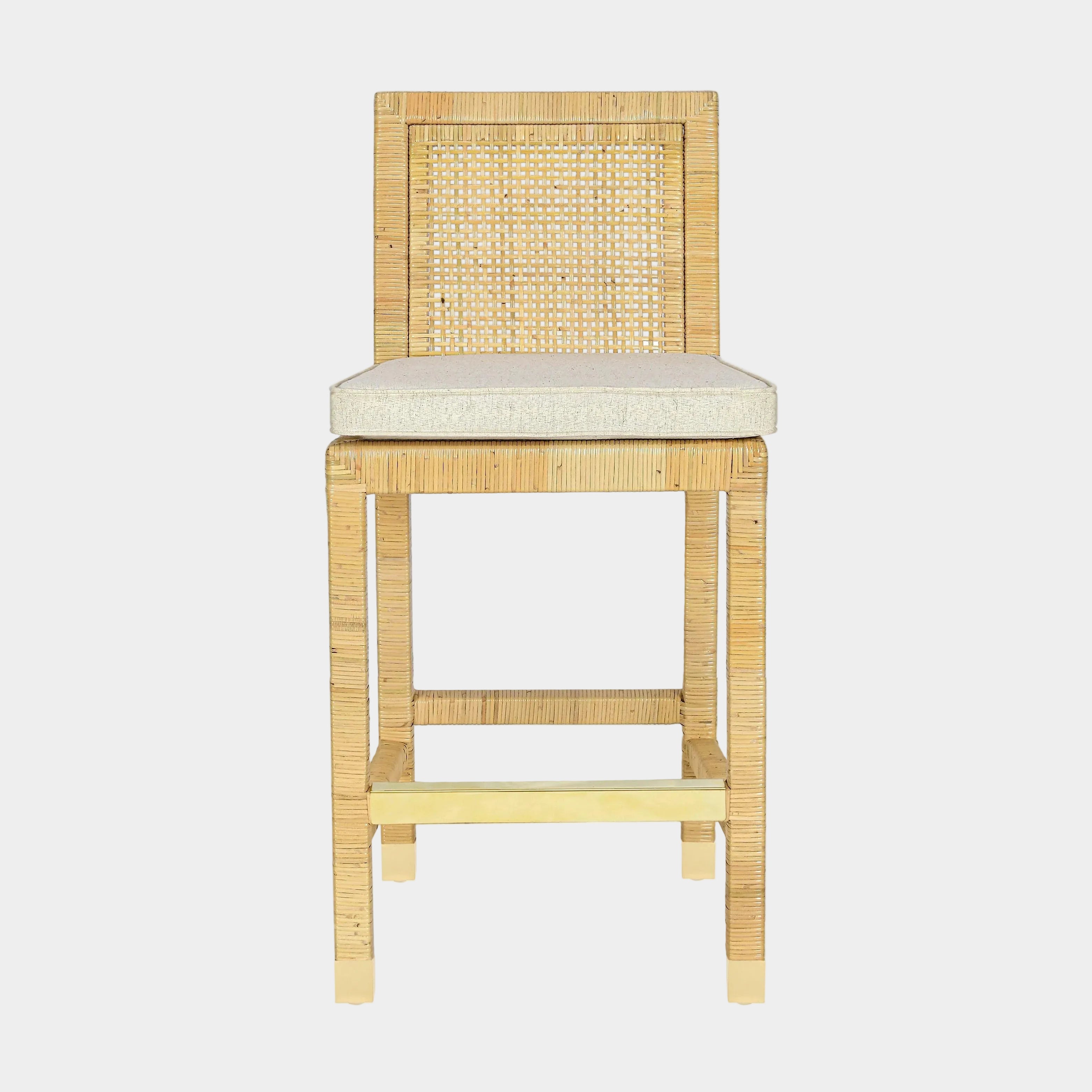 Amara Rattan & Cream Contract-Grade Linen Stool
