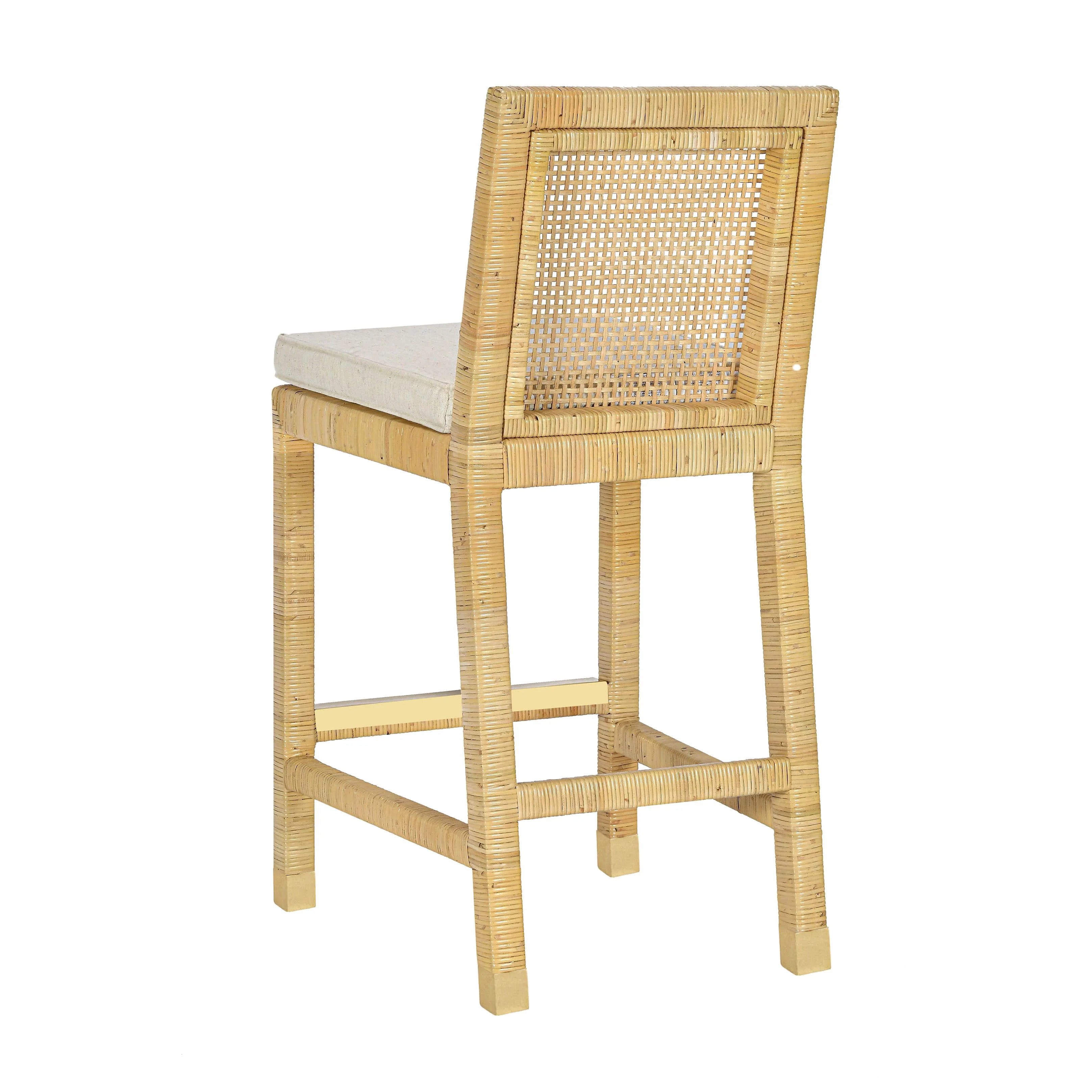 Amara Rattan & Cream Contract-Grade Linen Stool