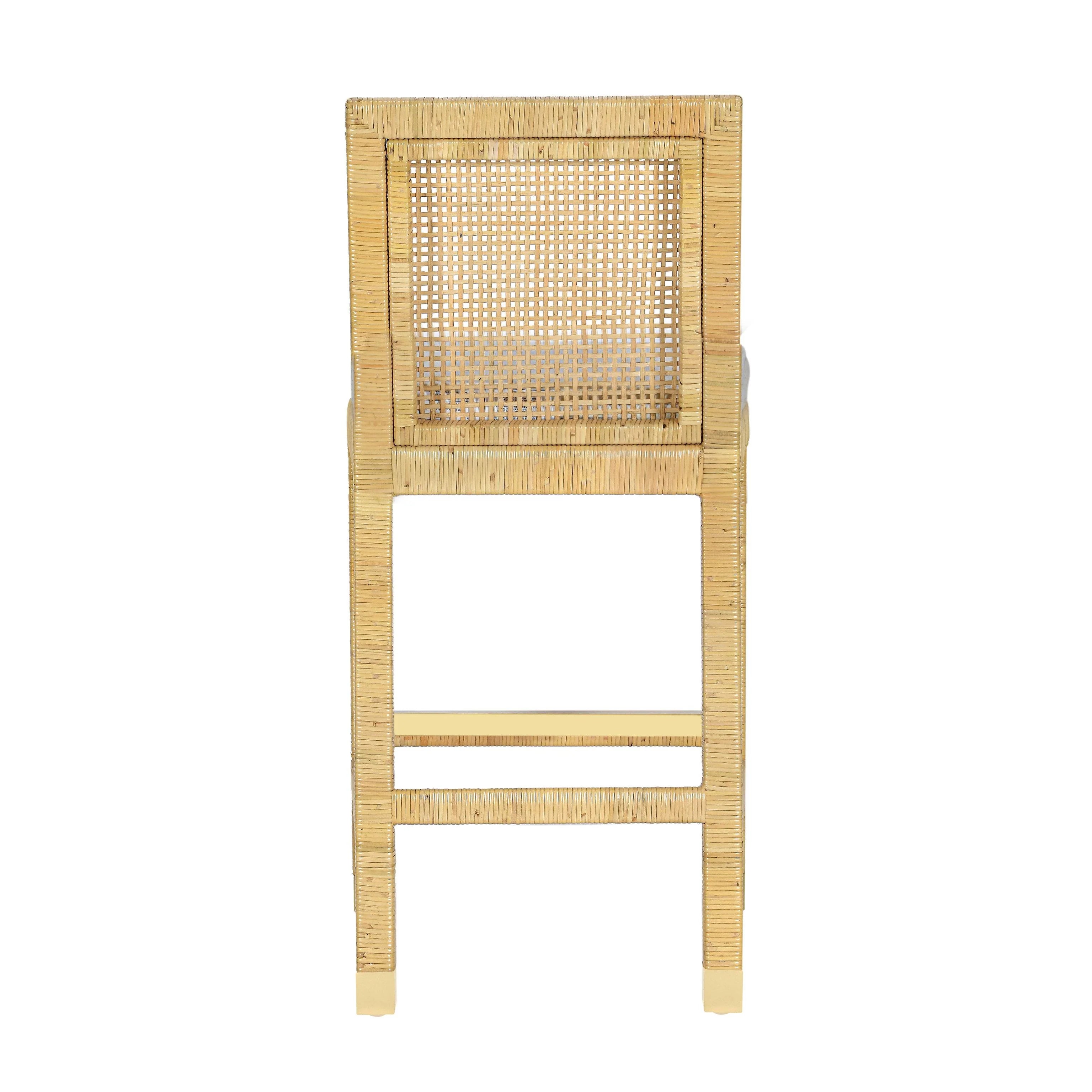 Amara Rattan & Cream Contract-Grade Linen Stool