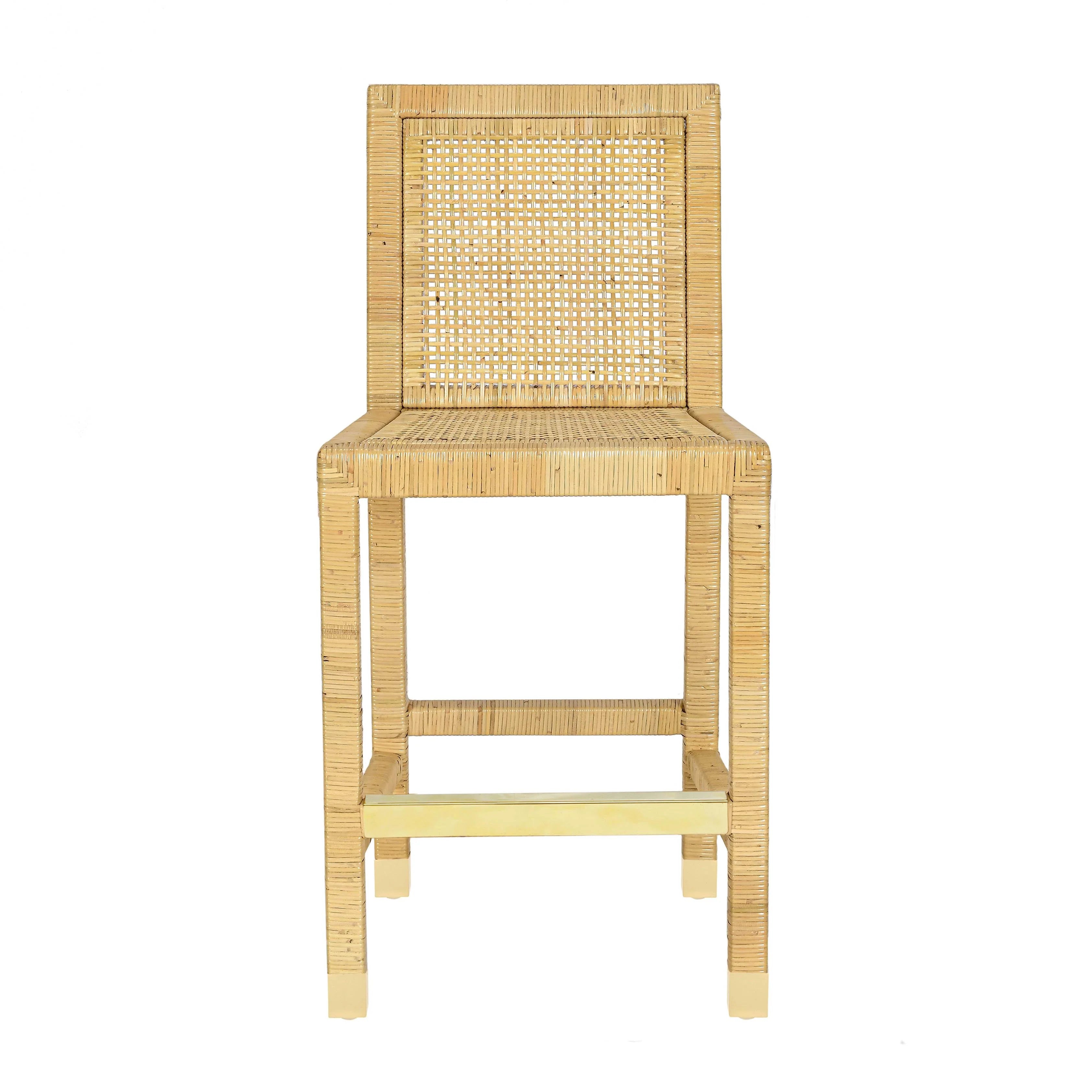 Amara Rattan & Cream Contract-Grade Linen Stool