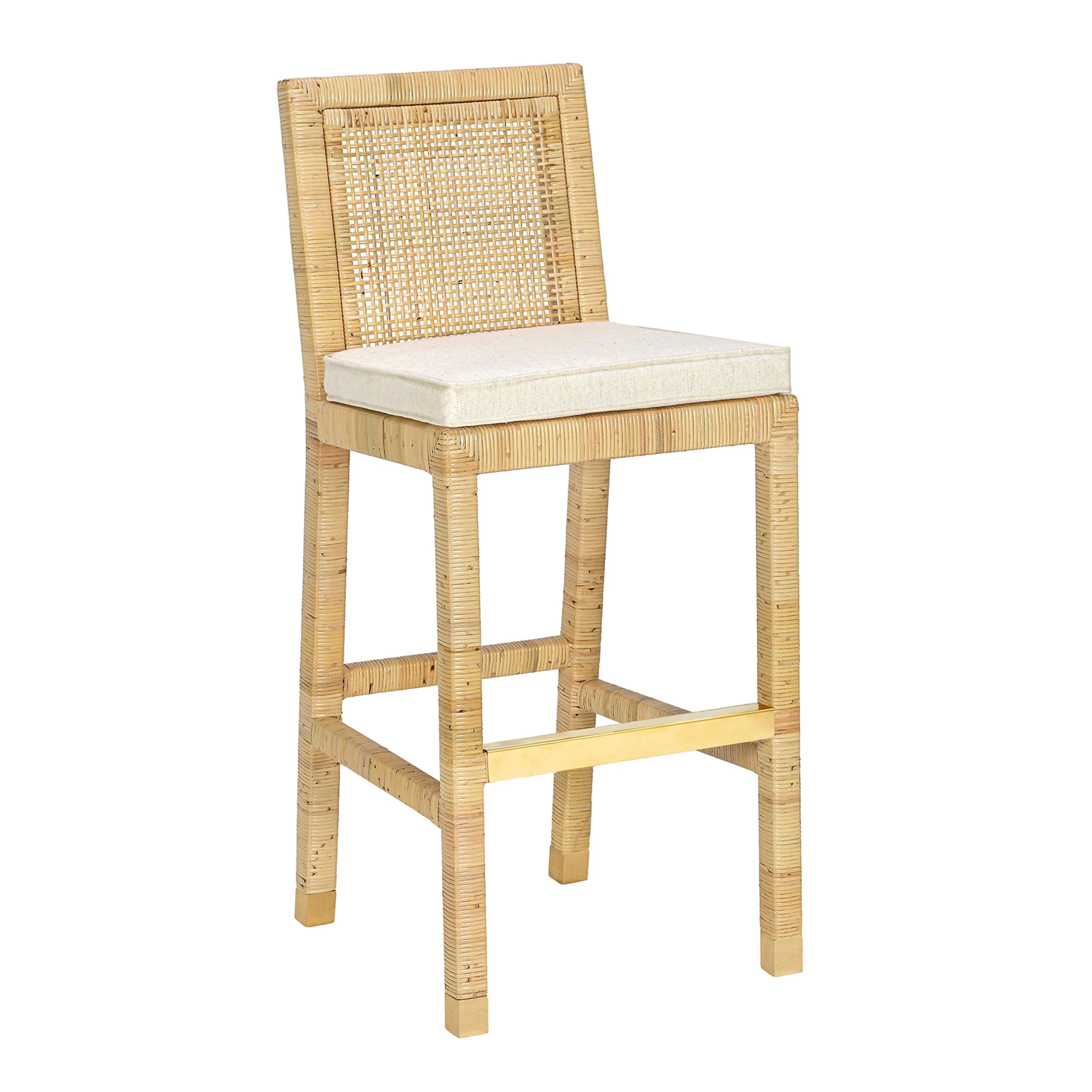 Amara Rattan & Cream Contract-Grade Linen Stool