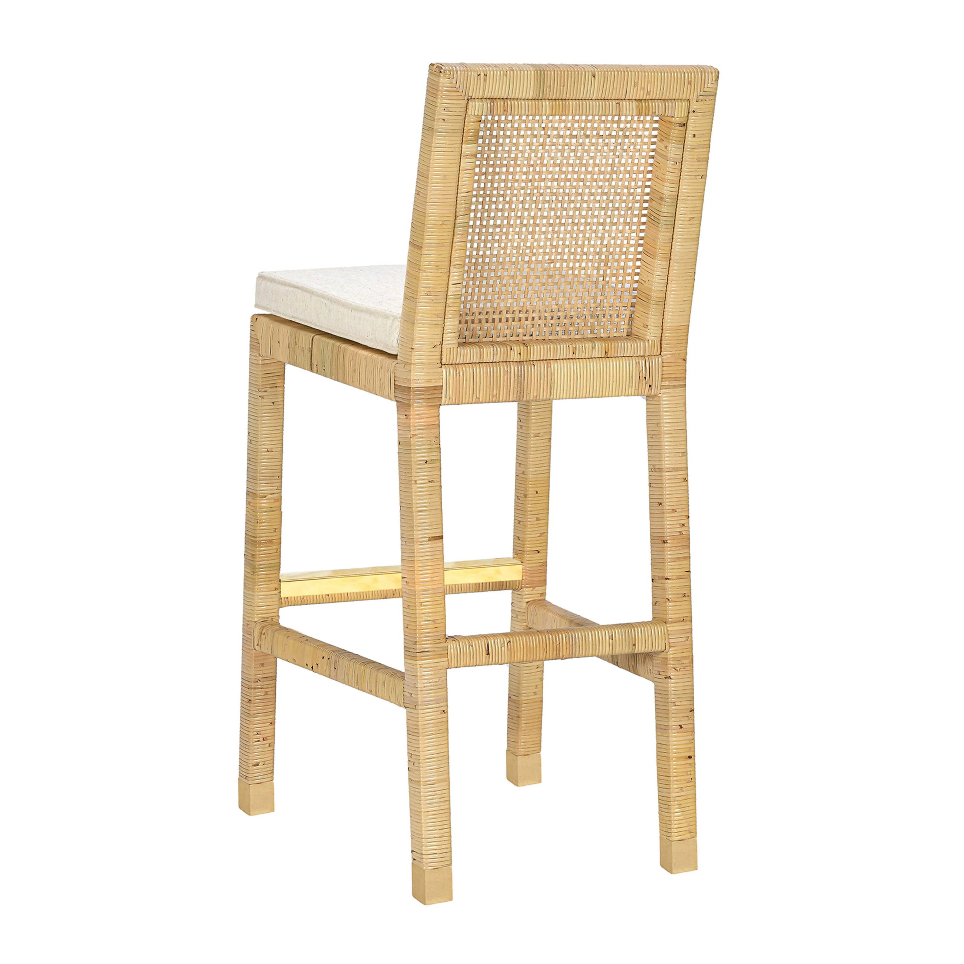 Amara Rattan & Cream Contract-Grade Linen Stool