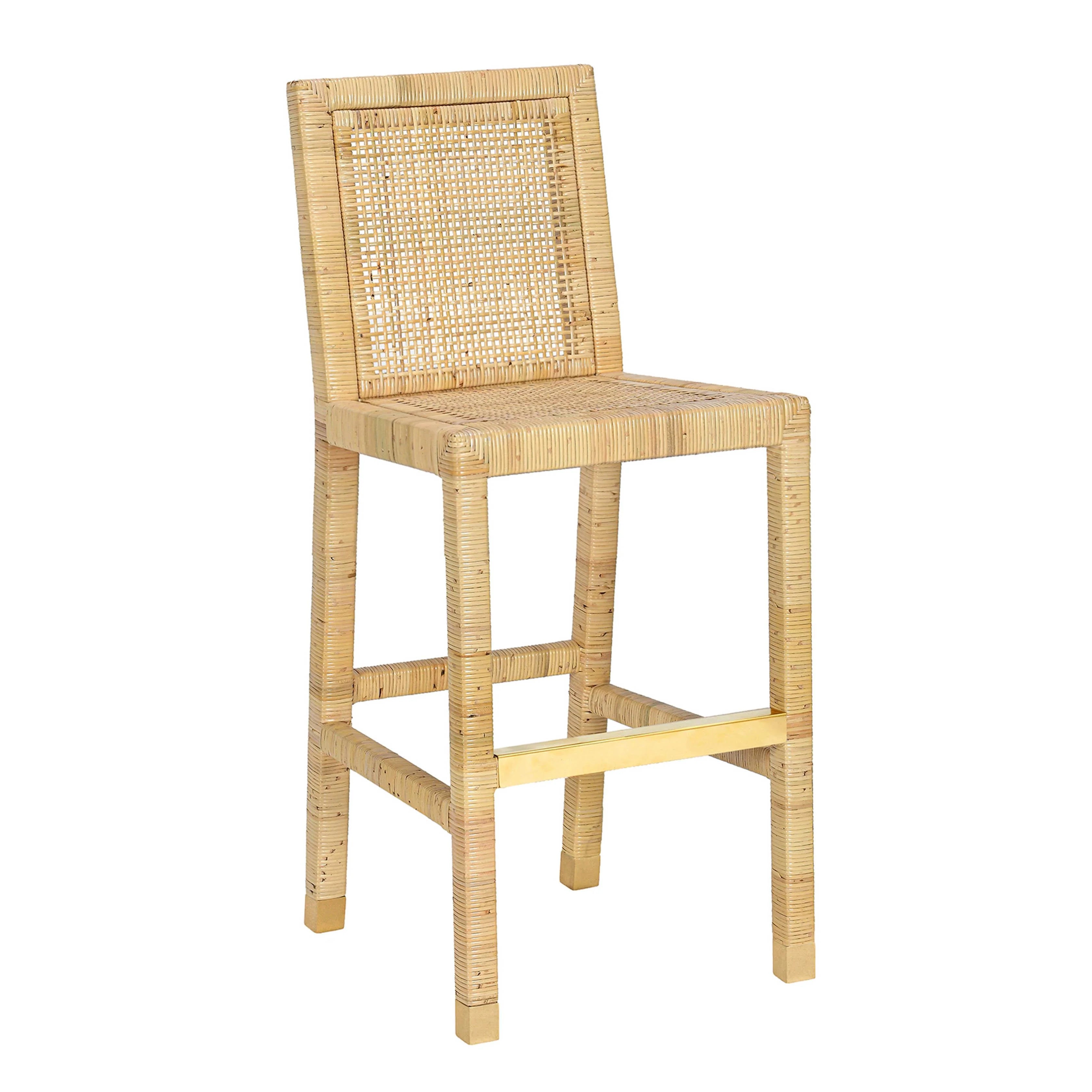 Amara Rattan & Cream Contract-Grade Linen Stool