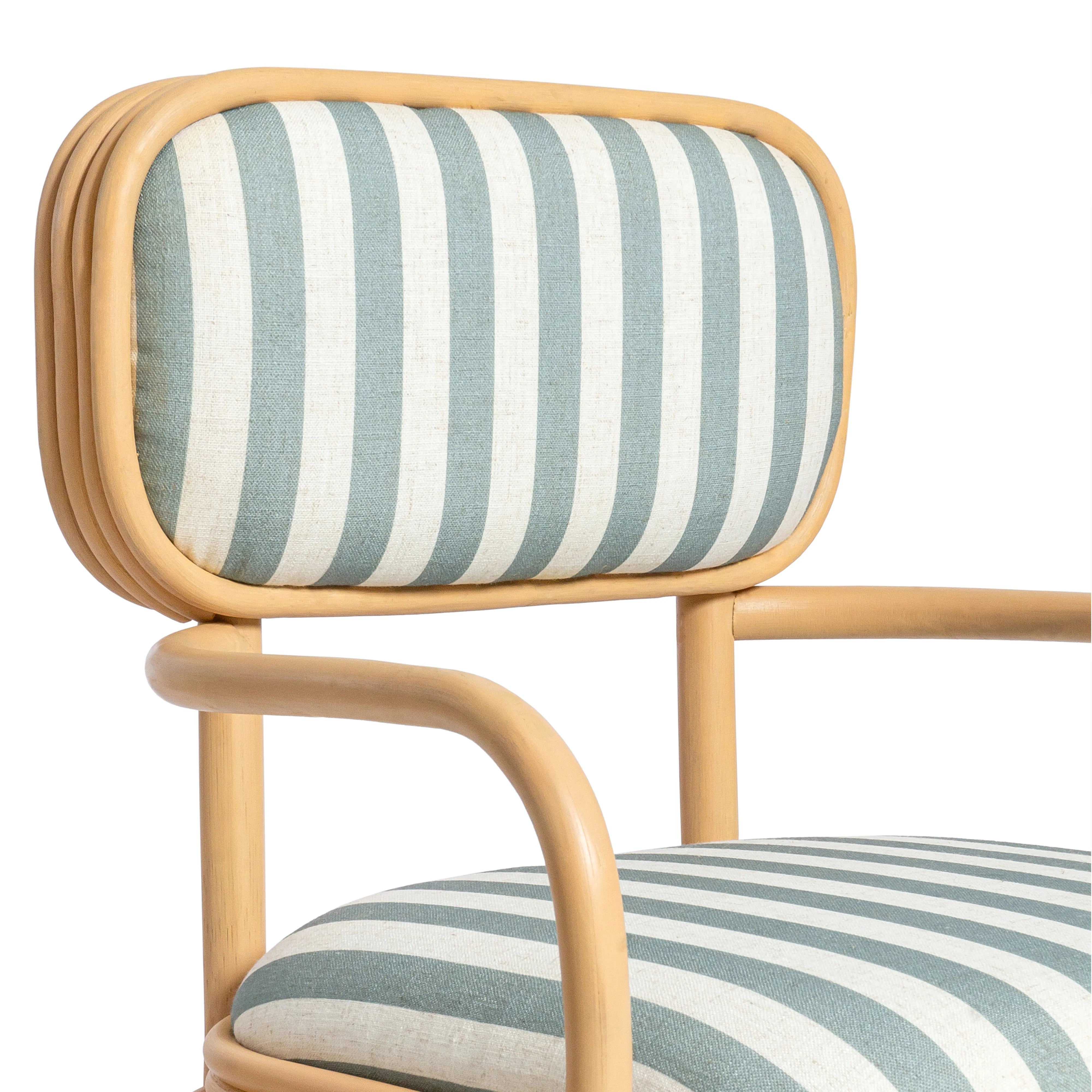 Dorine Striped Performance Linen & Rattan Dining Armchair