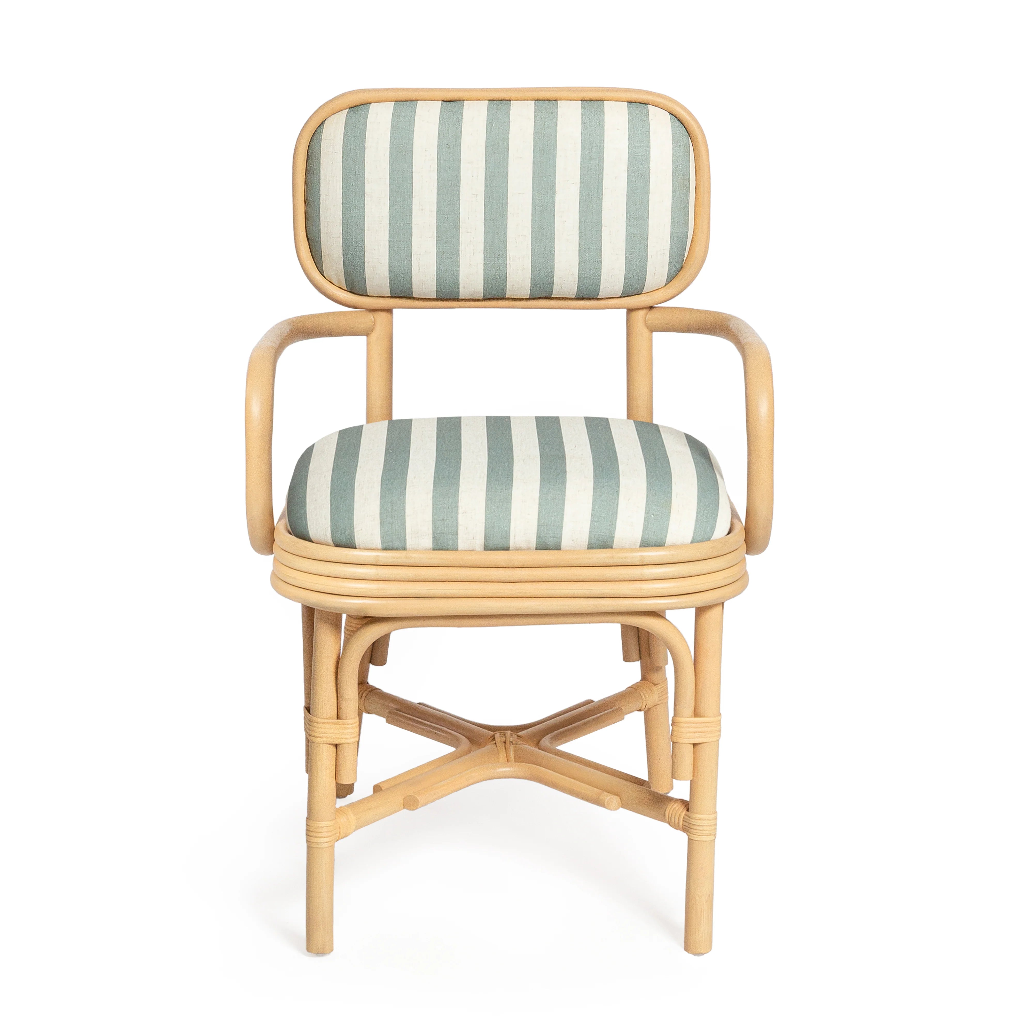 Dorine Striped Performance Linen & Rattan Dining Armchair
