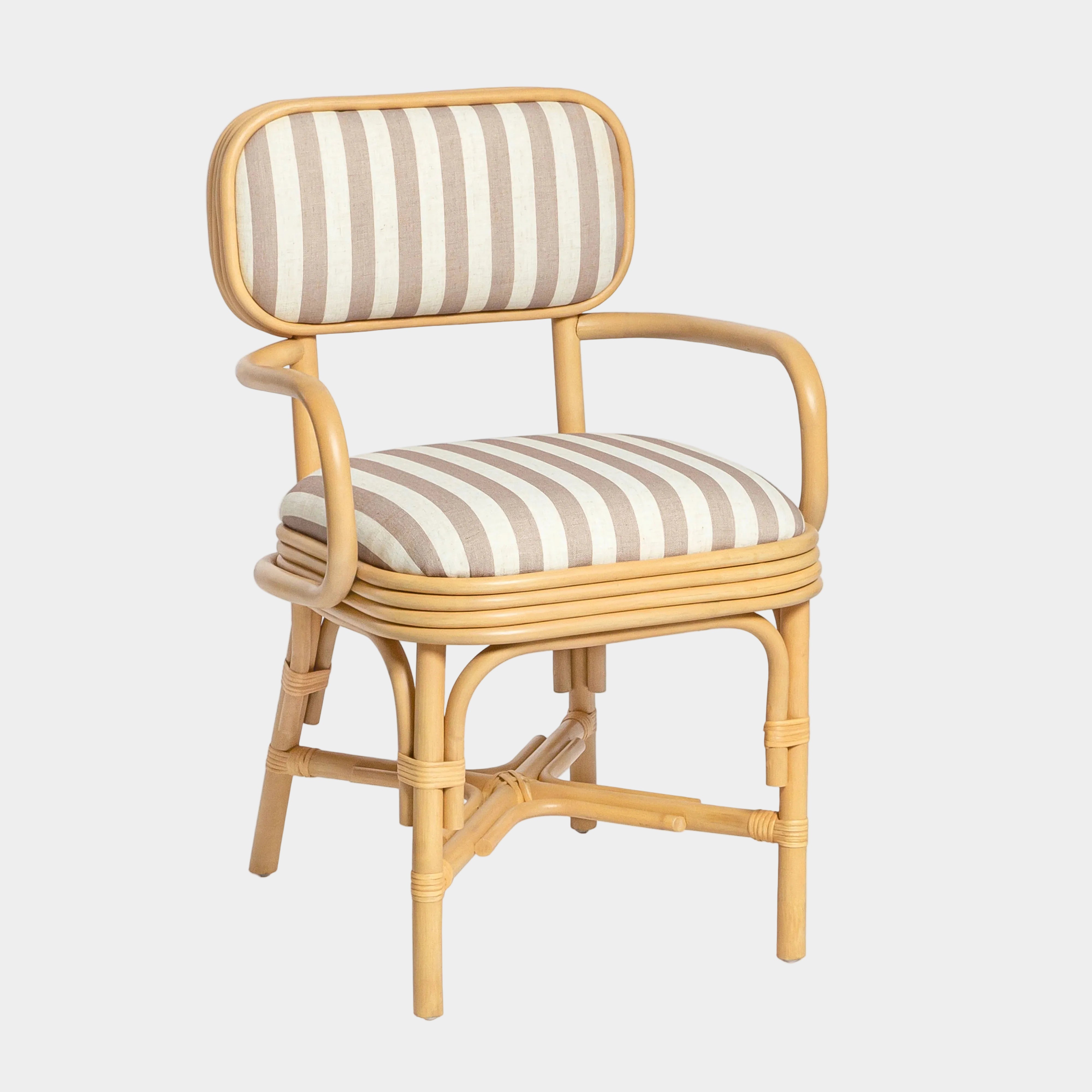 Dorine Striped Performance Linen & Rattan Dining Armchair