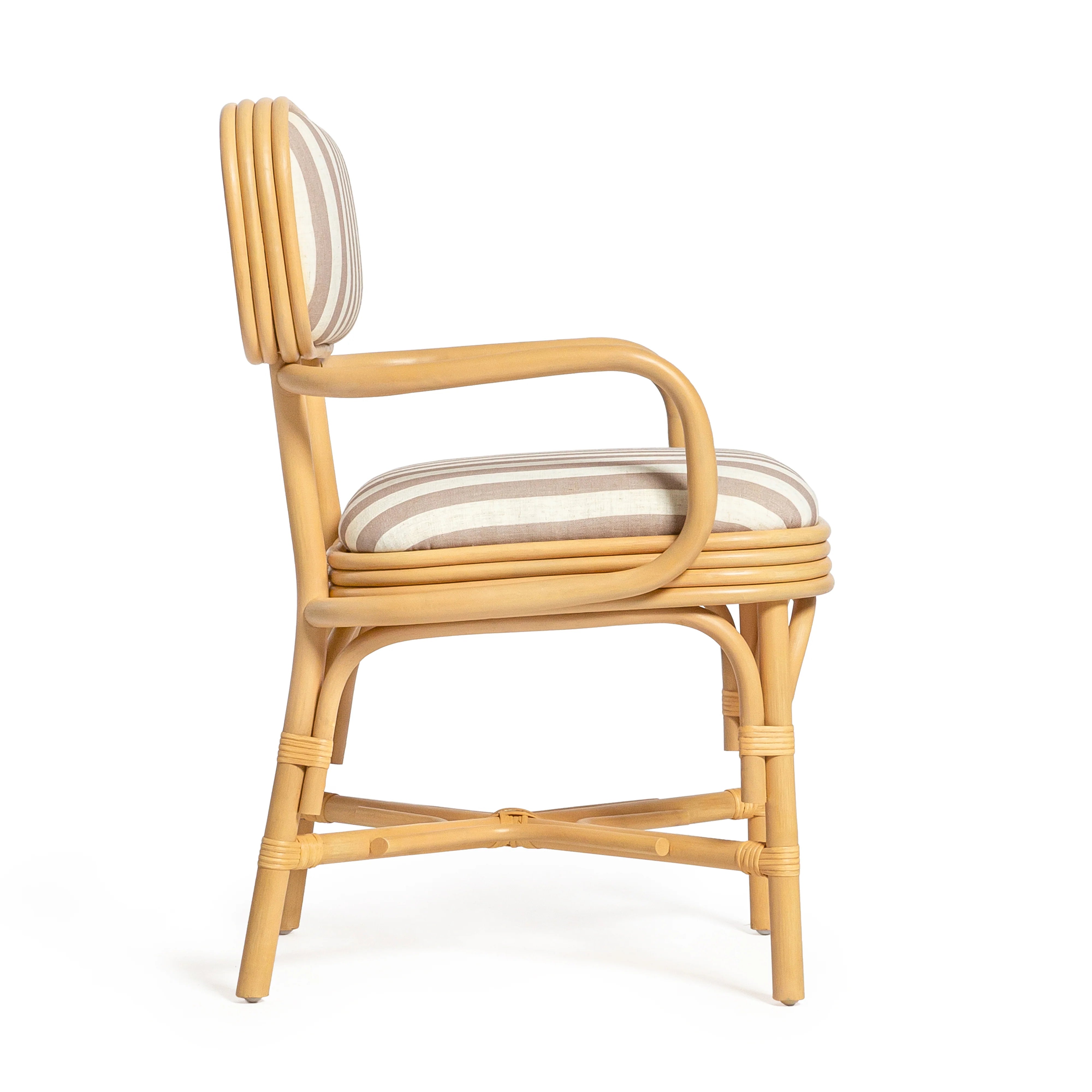 Dorine Striped Performance Linen & Rattan Dining Armchair