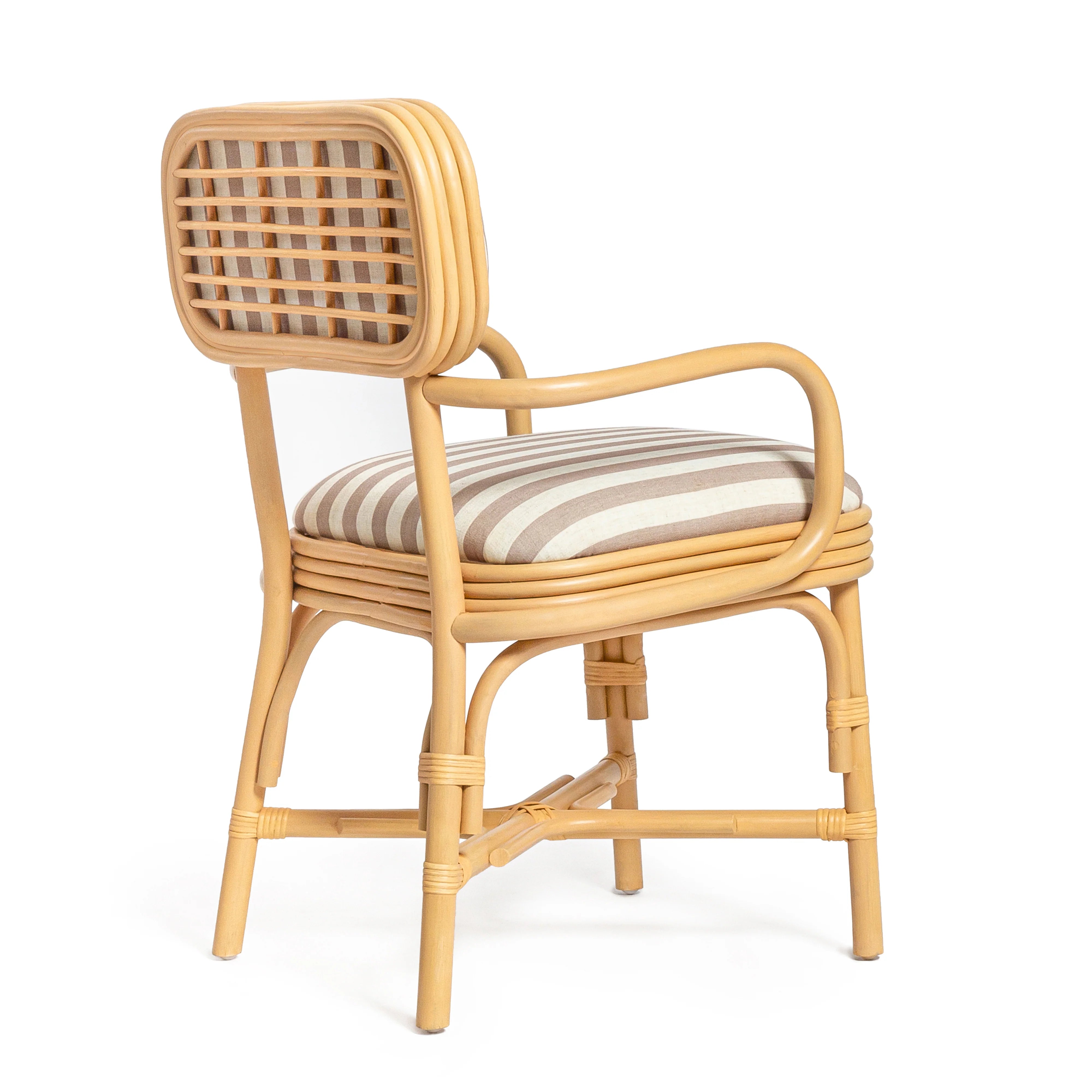 Dorine Striped Performance Linen & Rattan Dining Armchair