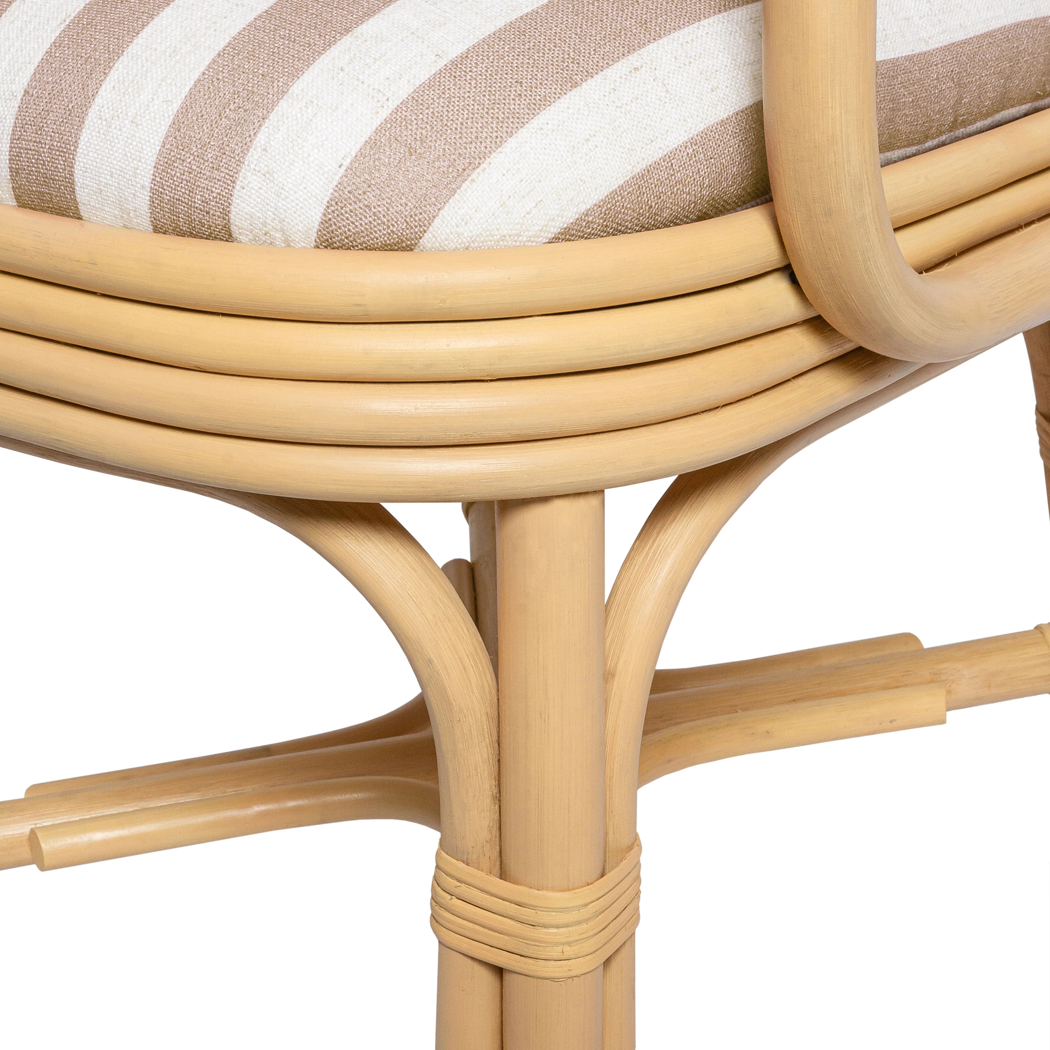 Dorine Striped Performance Linen & Rattan Dining Armchair